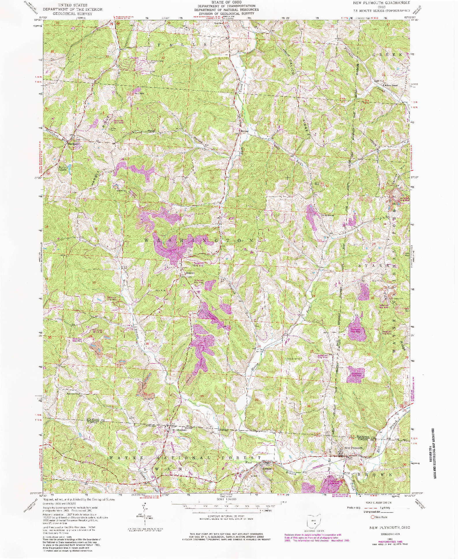USGS 1:24000-SCALE QUADRANGLE FOR NEW PLYMOUTH, OH 1961
