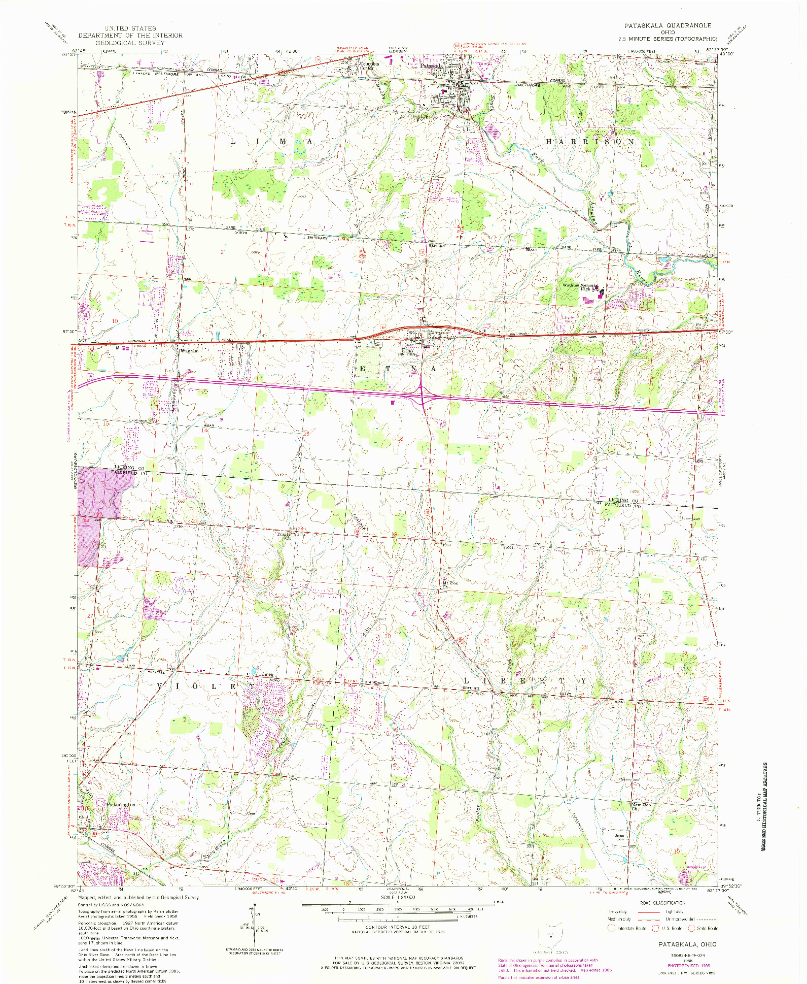 USGS 1:24000-SCALE QUADRANGLE FOR PATASKALA, OH 1958