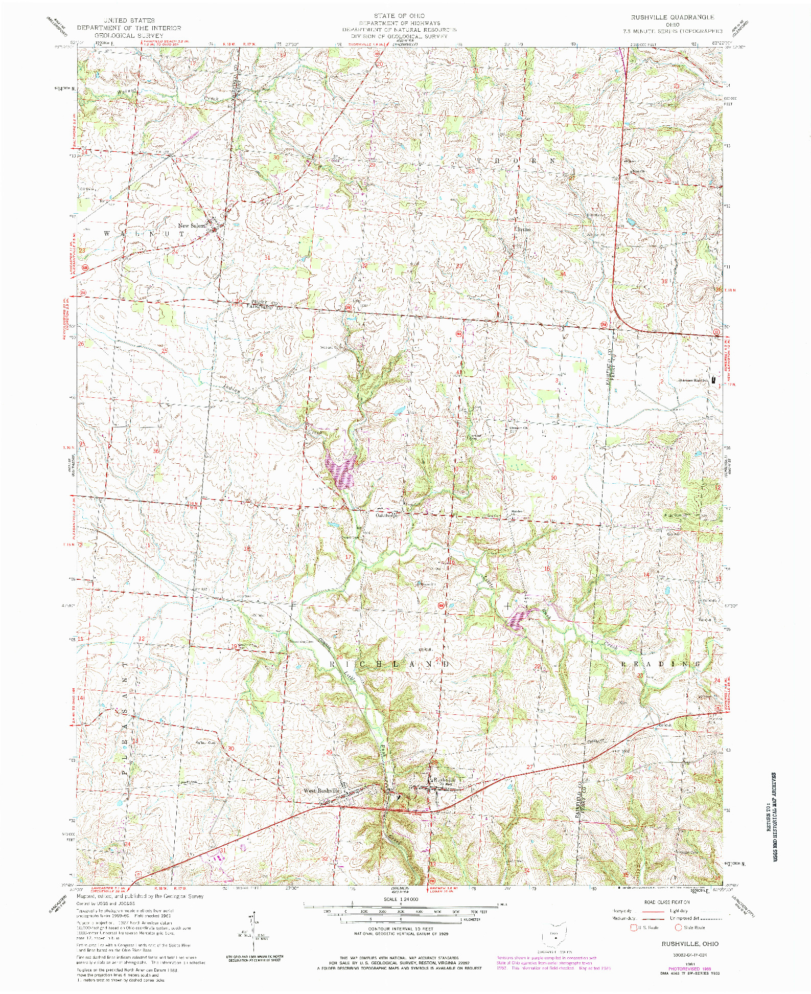 USGS 1:24000-SCALE QUADRANGLE FOR RUSHVILLE, OH 1961