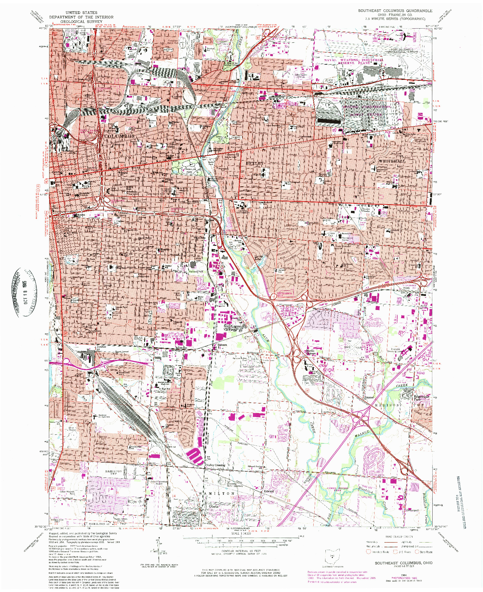 USGS 1:24000-SCALE QUADRANGLE FOR SOUTHEAST COLUMBUS, OH 1964