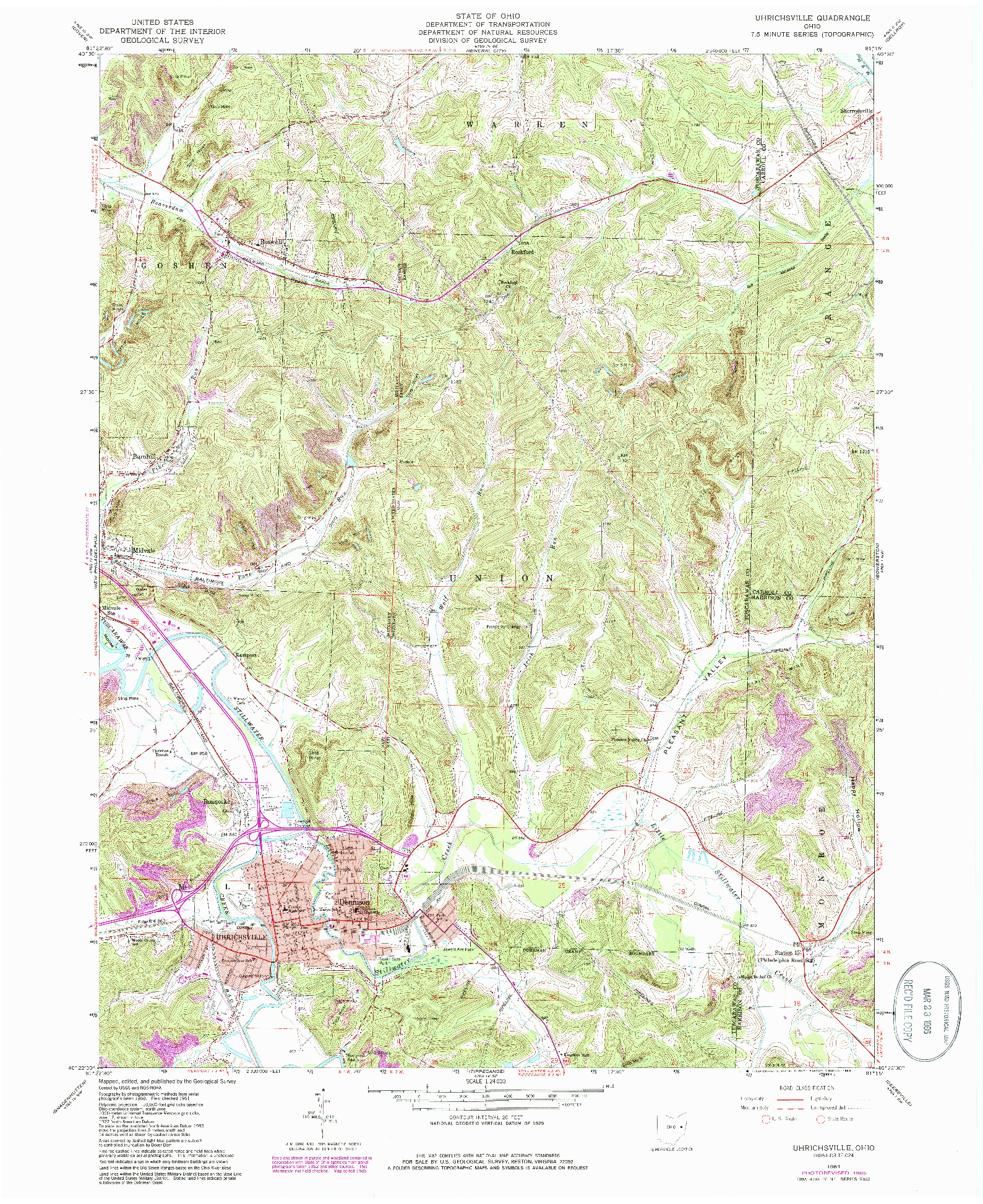 USGS 1:24000-SCALE QUADRANGLE FOR UHRICHSVILLE, OH 1961