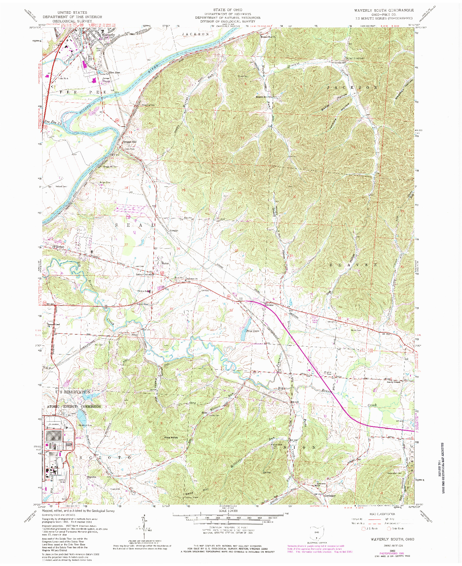 USGS 1:24000-SCALE QUADRANGLE FOR WAVERLY SOUTH, OH 1961