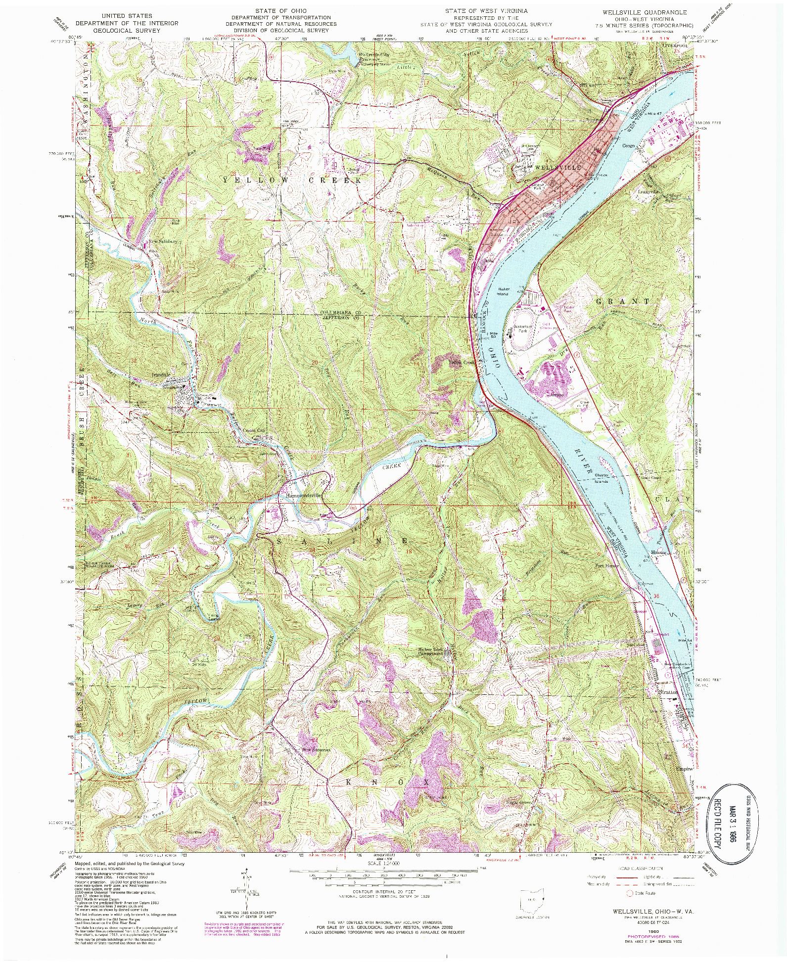 USGS 1:24000-SCALE QUADRANGLE FOR WELLSVILLE, OH 1960