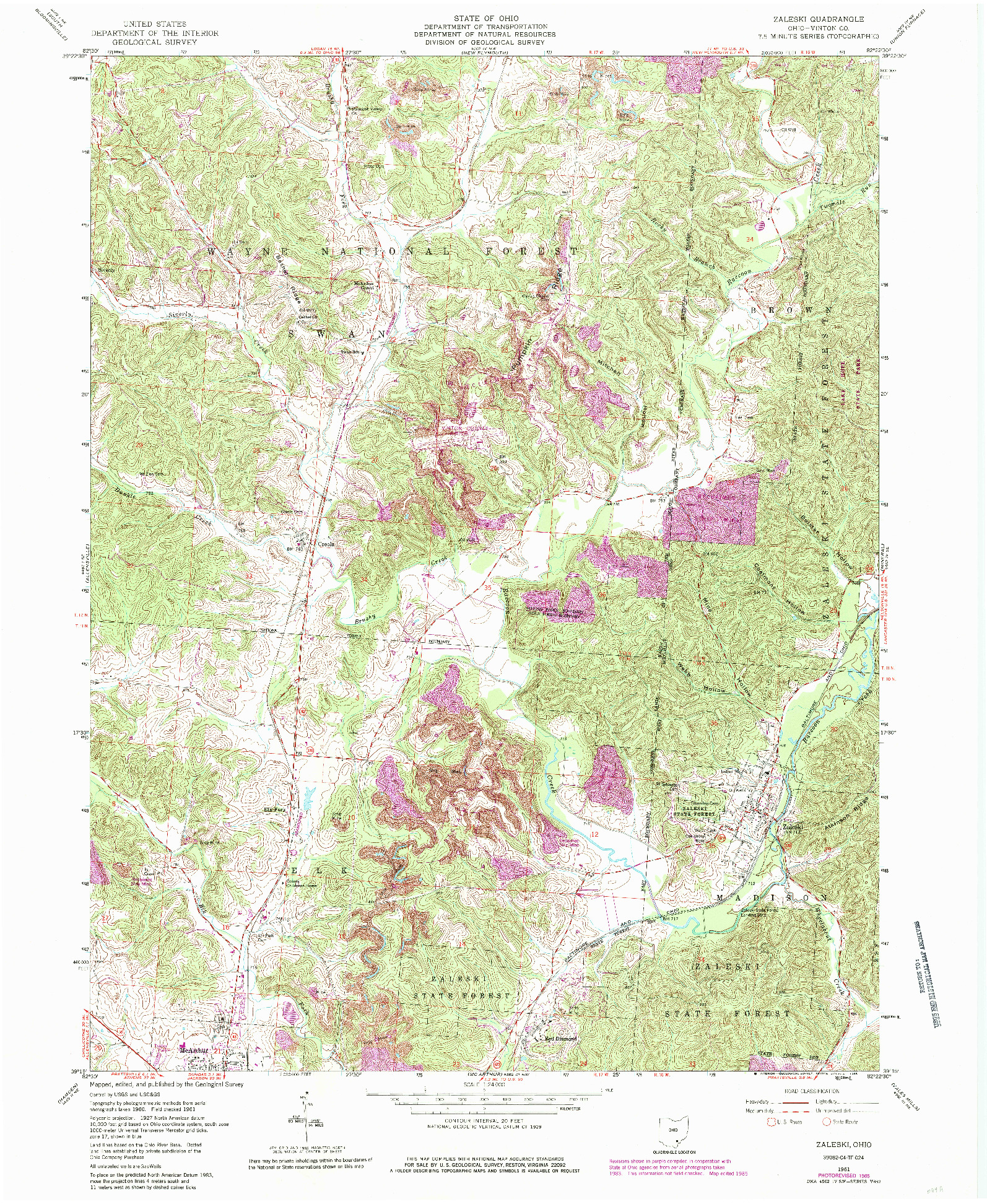 USGS 1:24000-SCALE QUADRANGLE FOR ZALESKI, OH 1961