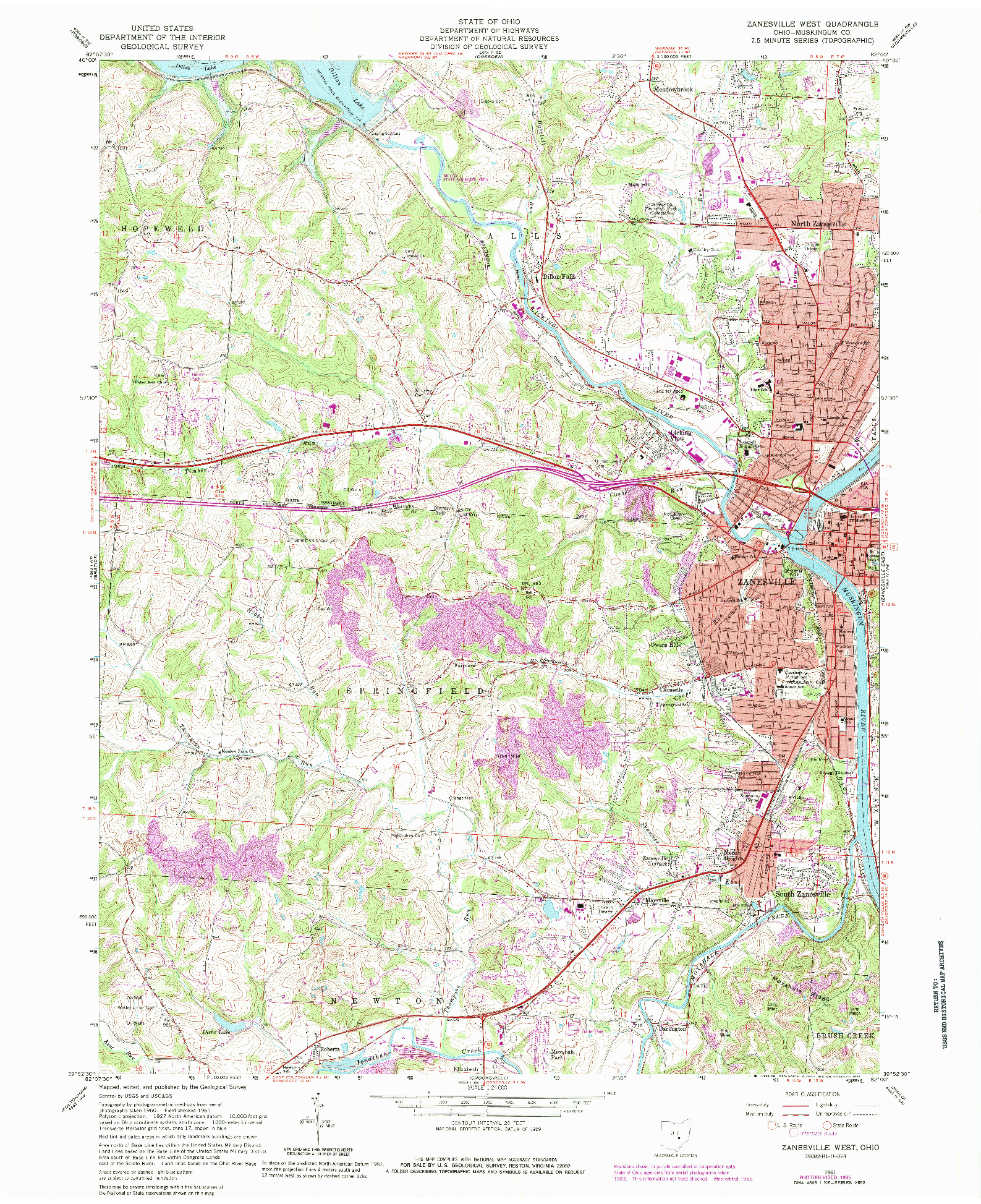 USGS 1:24000-SCALE QUADRANGLE FOR ZANESVILLE WEST, OH 1961