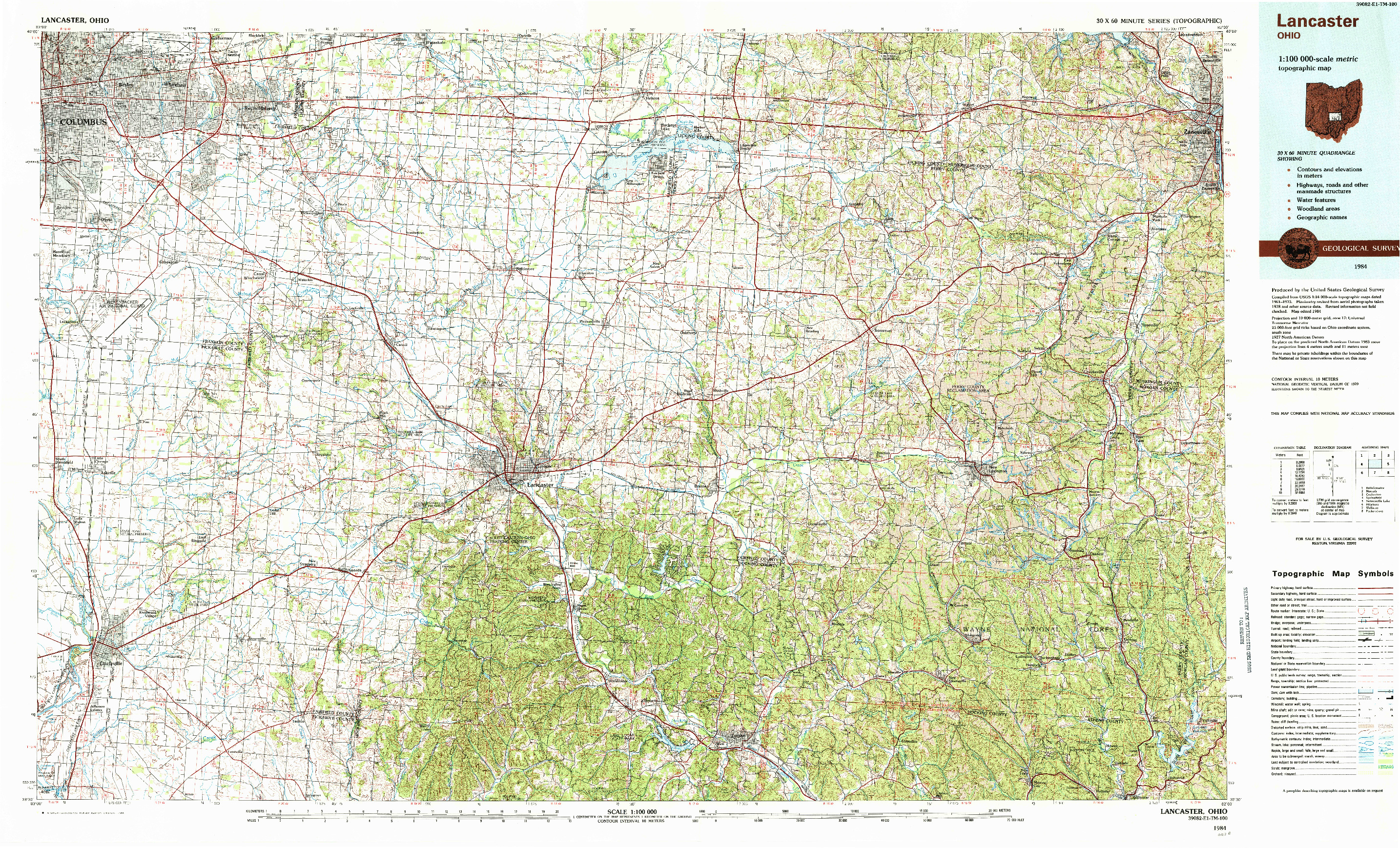 USGS 1:100000-SCALE QUADRANGLE FOR LANCASTER, OH 1984