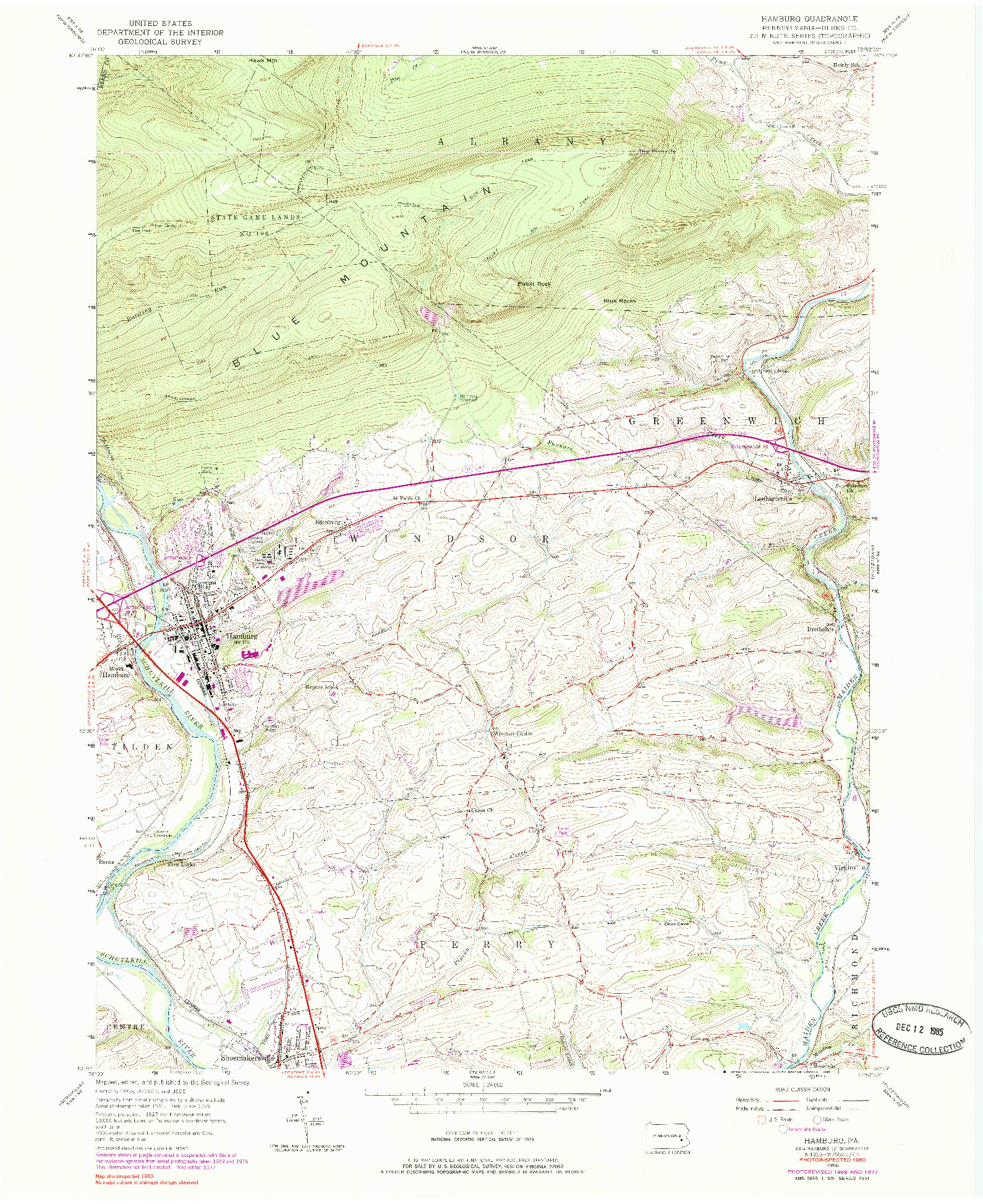 USGS 1:24000-SCALE QUADRANGLE FOR HAMBURG, PA 1956