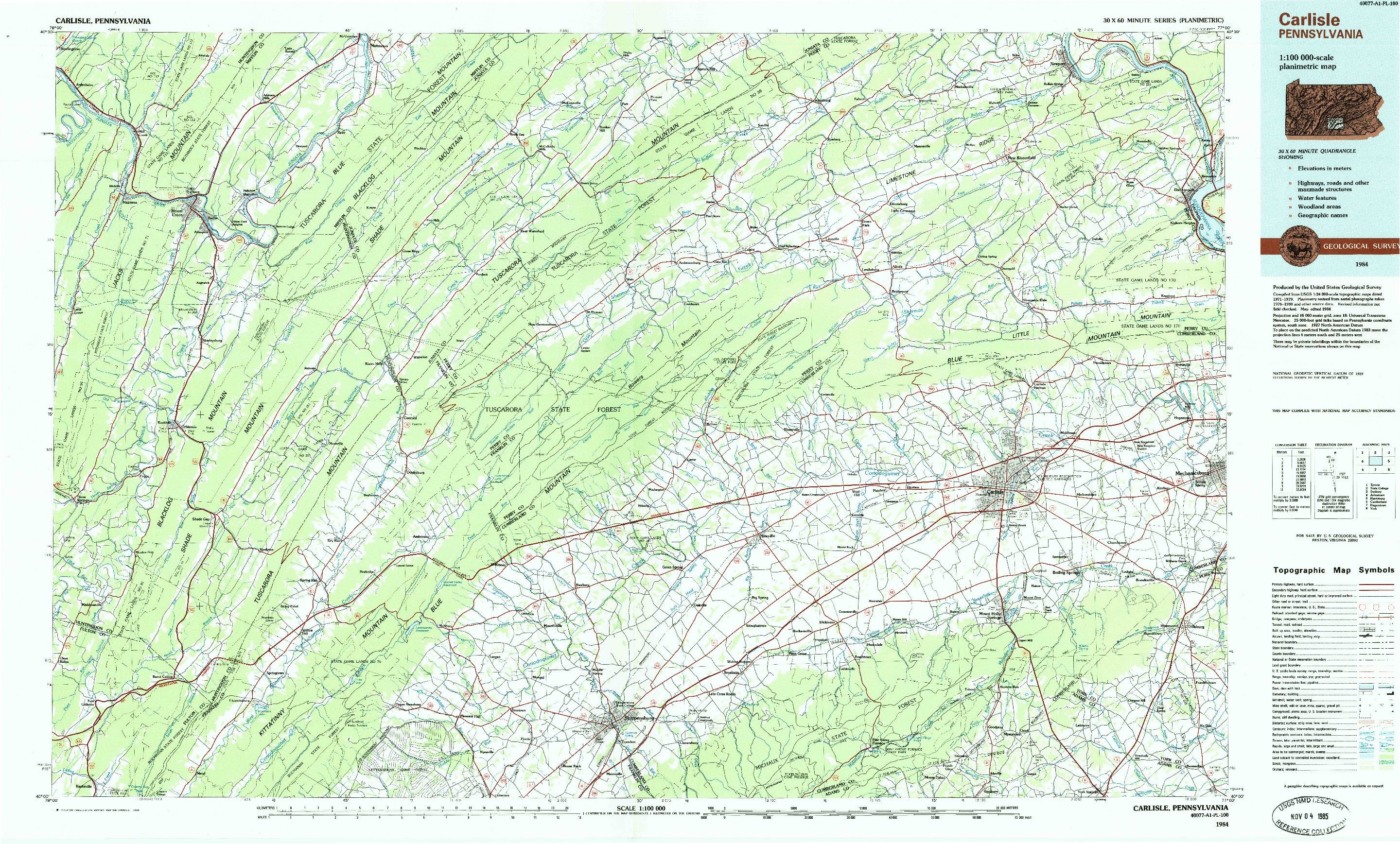 USGS 1:100000-SCALE QUADRANGLE FOR CARLISLE, PA 1984