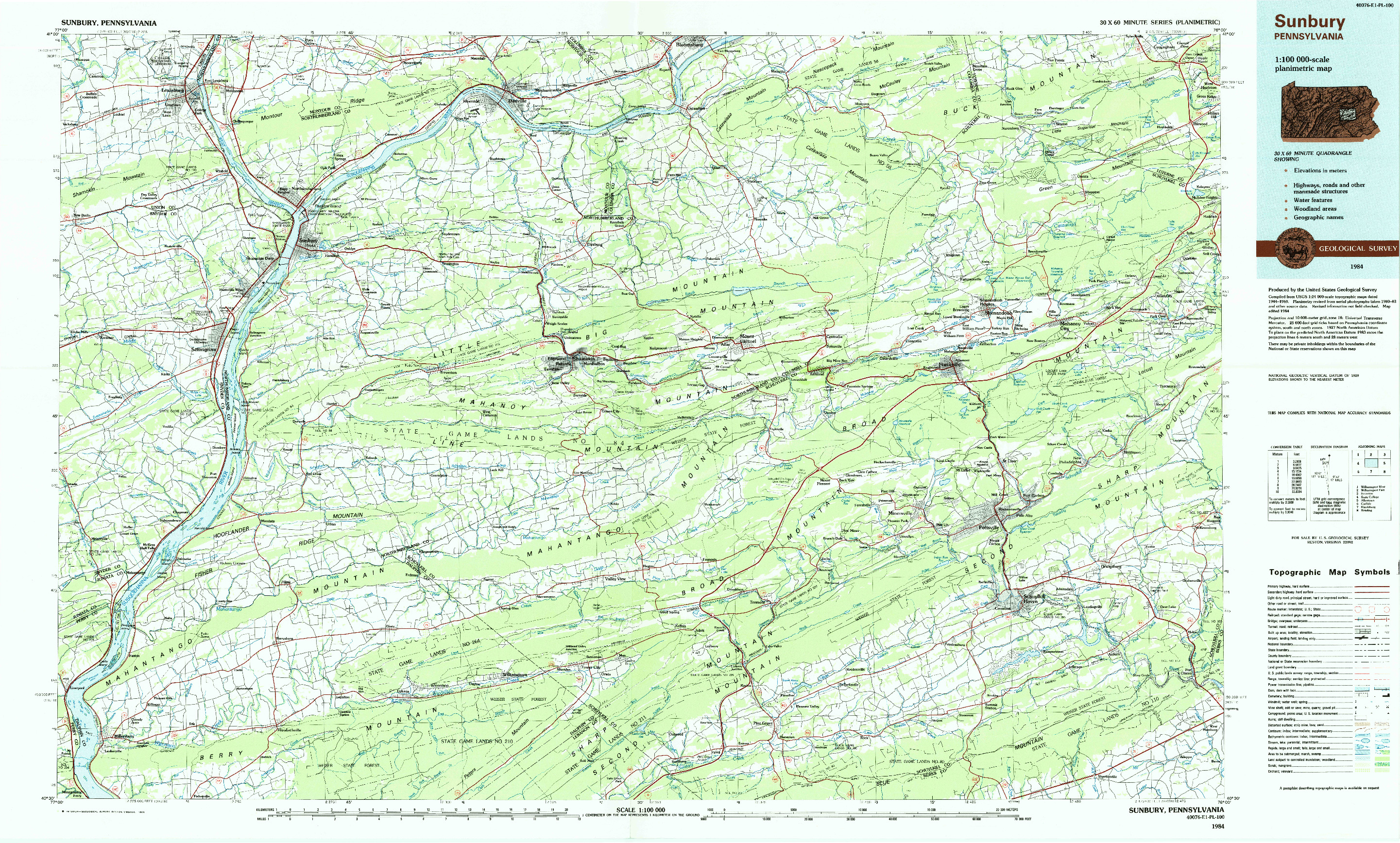 USGS 1:100000-SCALE QUADRANGLE FOR SUNBURY, PA 1984