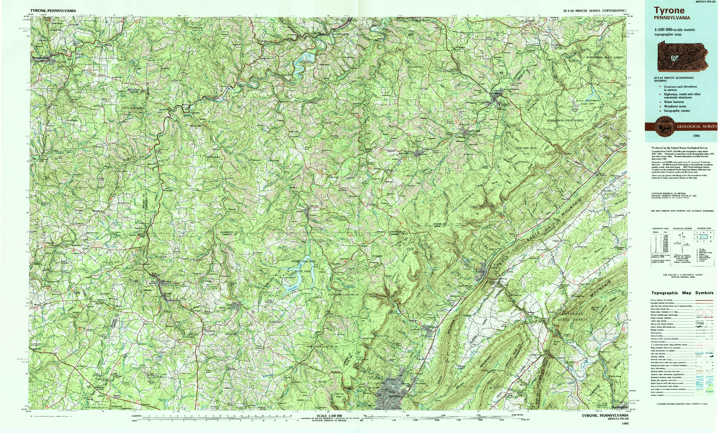 USGS 1:100000-SCALE QUADRANGLE FOR TYRONE, PA 1984
