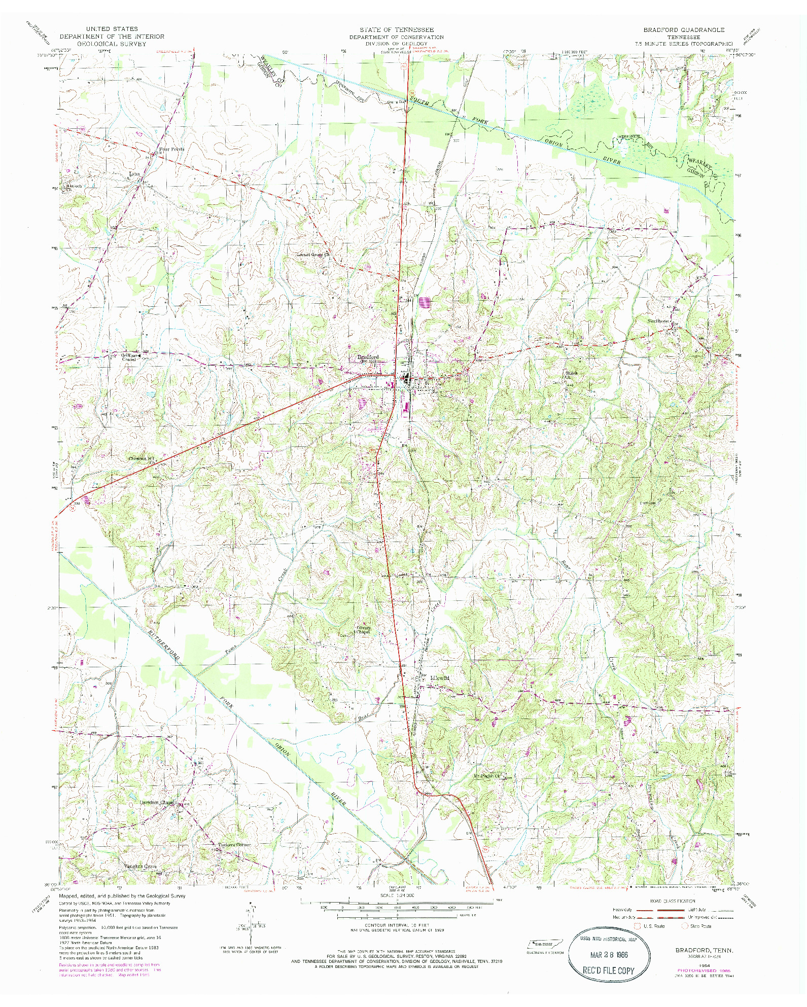 USGS 1:24000-SCALE QUADRANGLE FOR BRADFORD, TN 1954