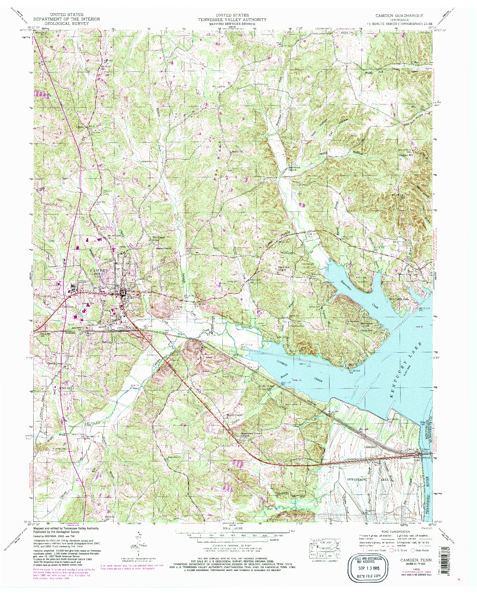 USGS 1:24000-SCALE QUADRANGLE FOR CAMDEN, TN 1950