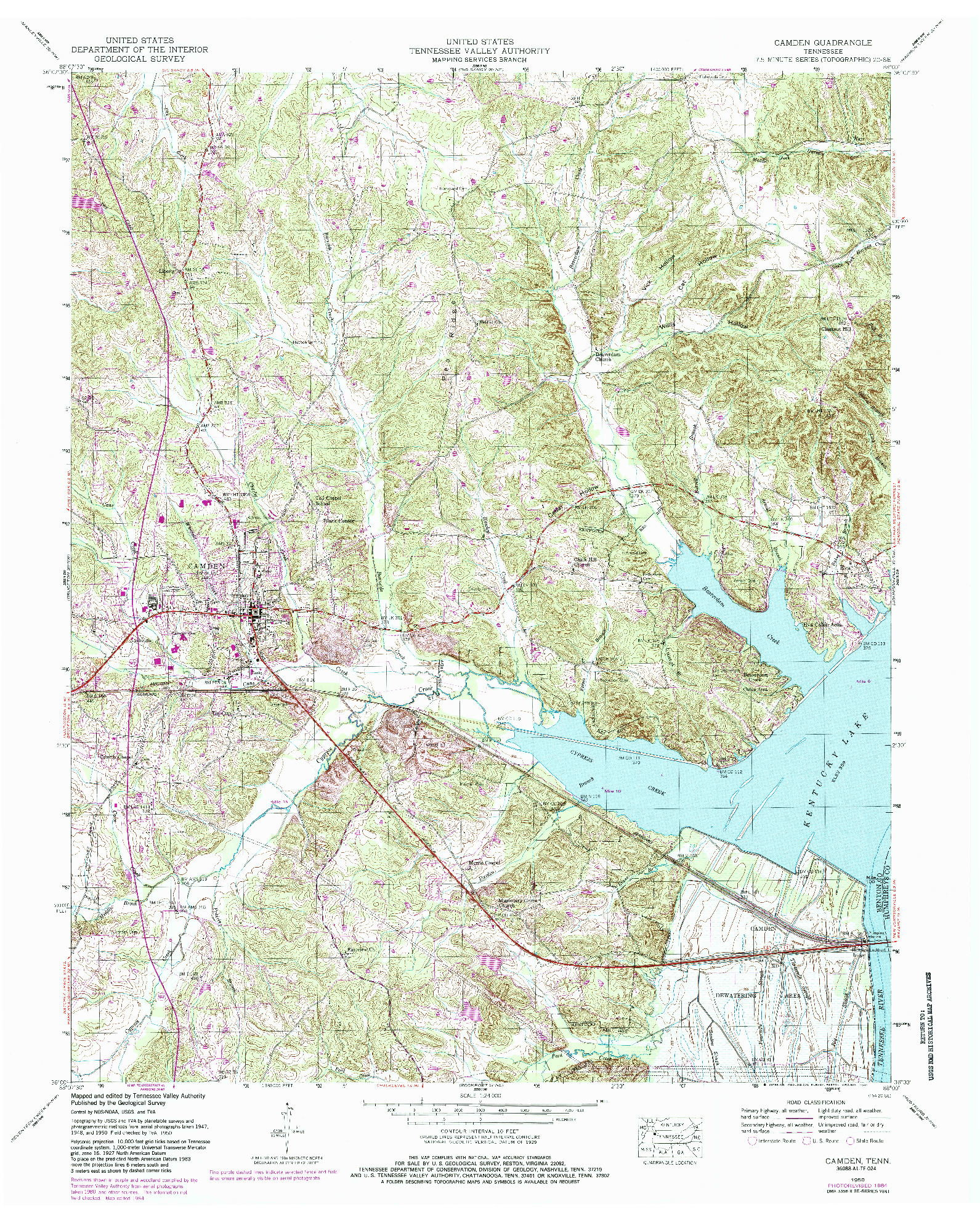 USGS 1:24000-SCALE QUADRANGLE FOR CAMDEN, TN 1950