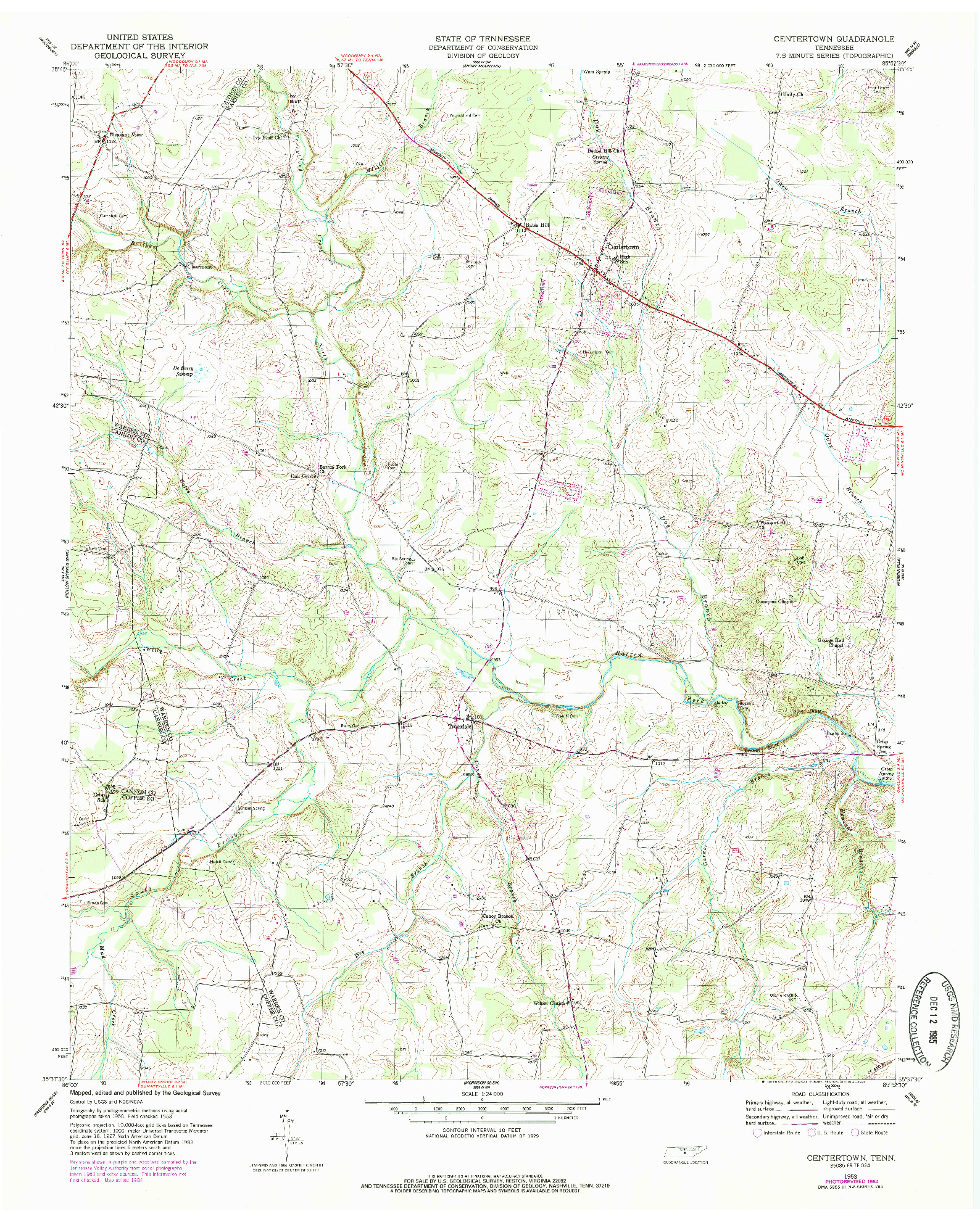 USGS 1:24000-SCALE QUADRANGLE FOR CENTERTOWN, TN 1953