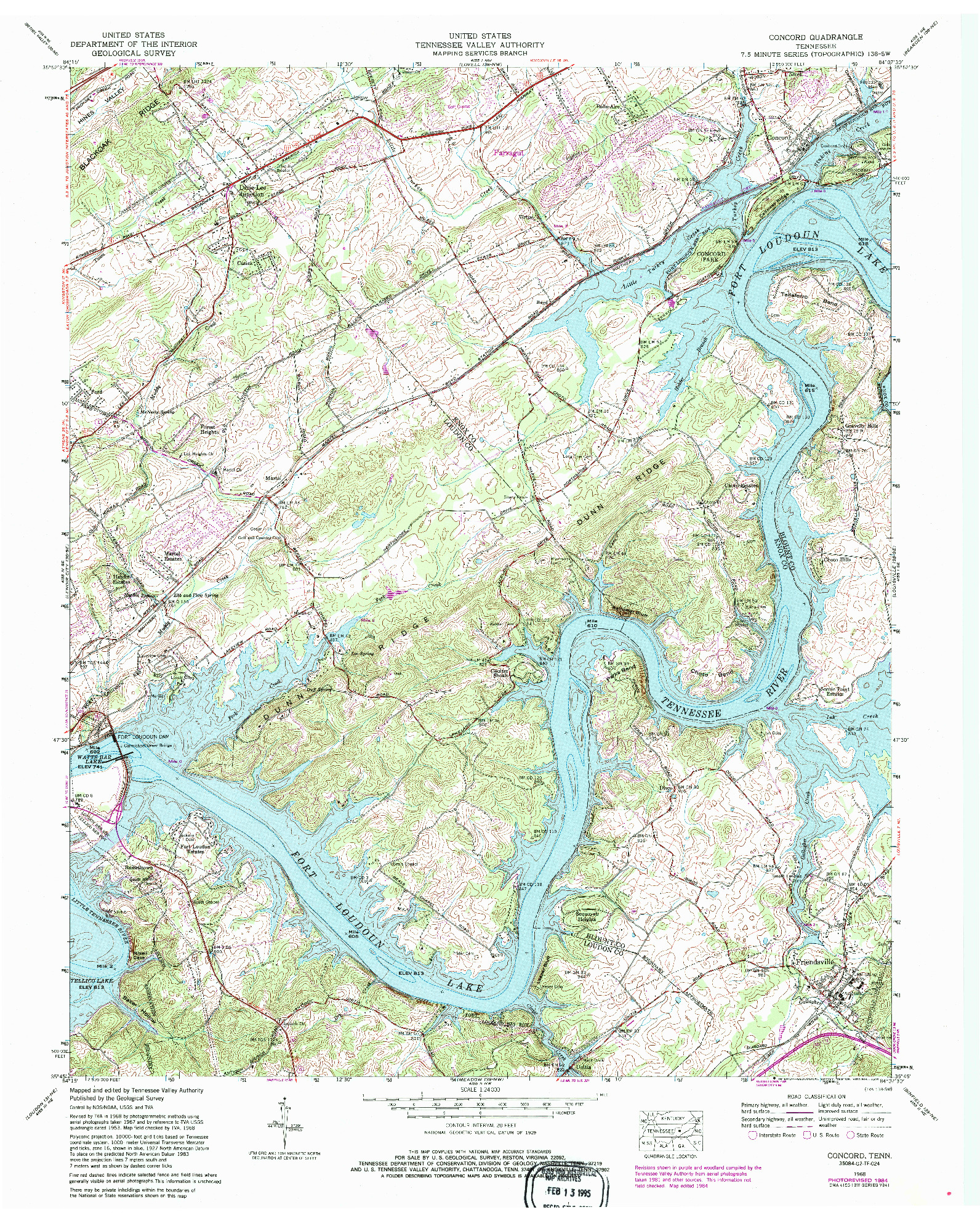 USGS 1:24000-SCALE QUADRANGLE FOR CONCORD, TN 1968