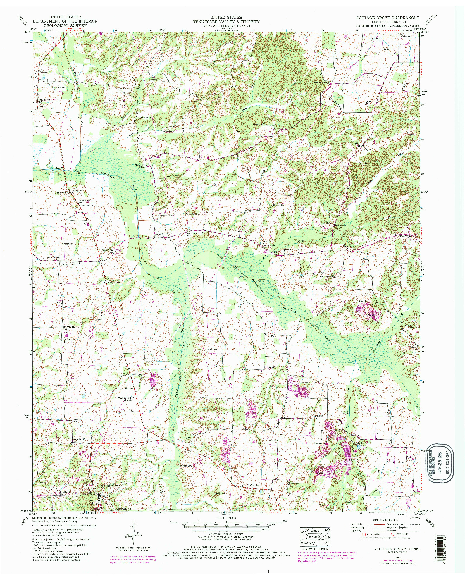 USGS 1:24000-SCALE QUADRANGLE FOR COTTAGE GROVE, TN 1950