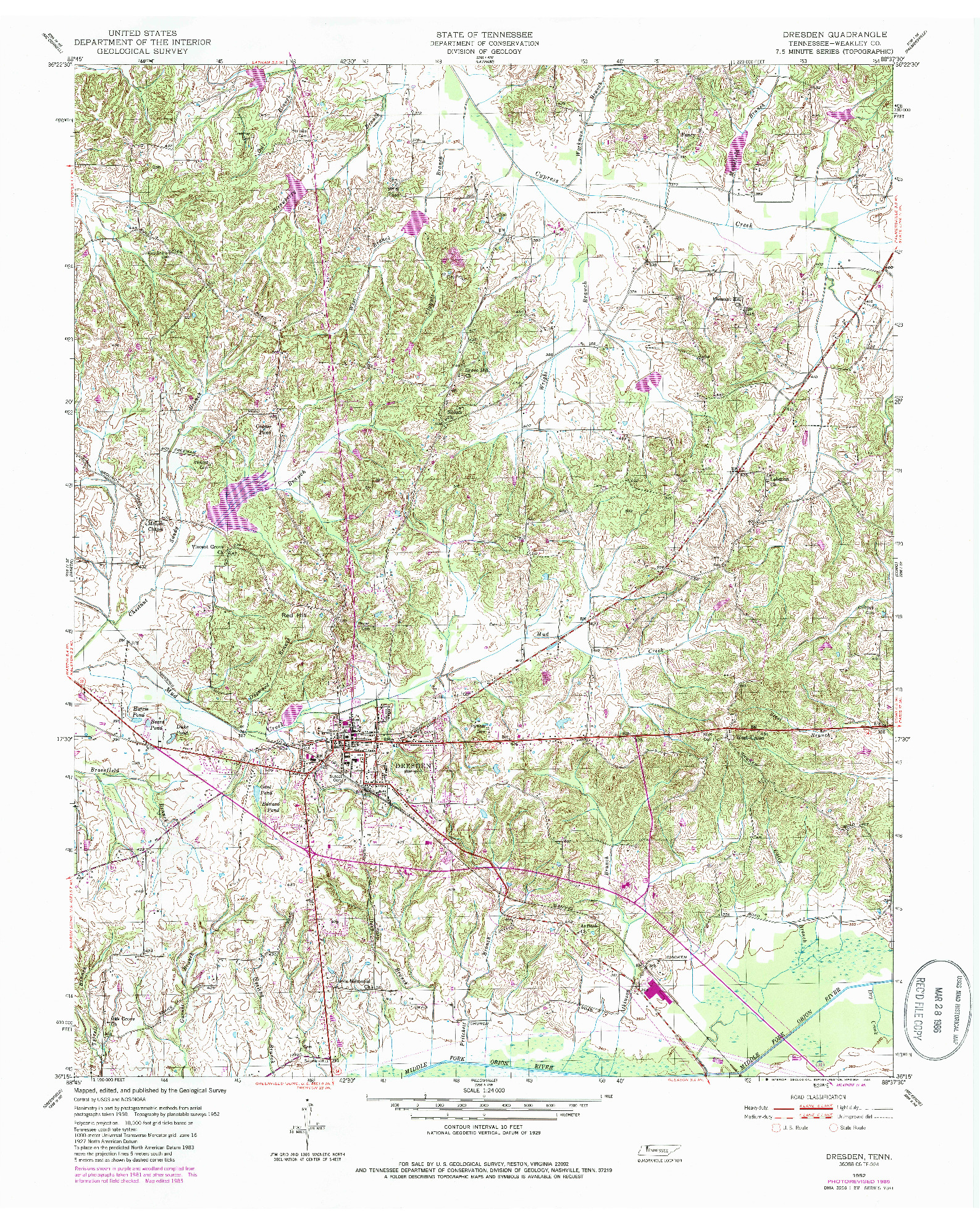 USGS 1:24000-SCALE QUADRANGLE FOR DRESDEN, TN 1952