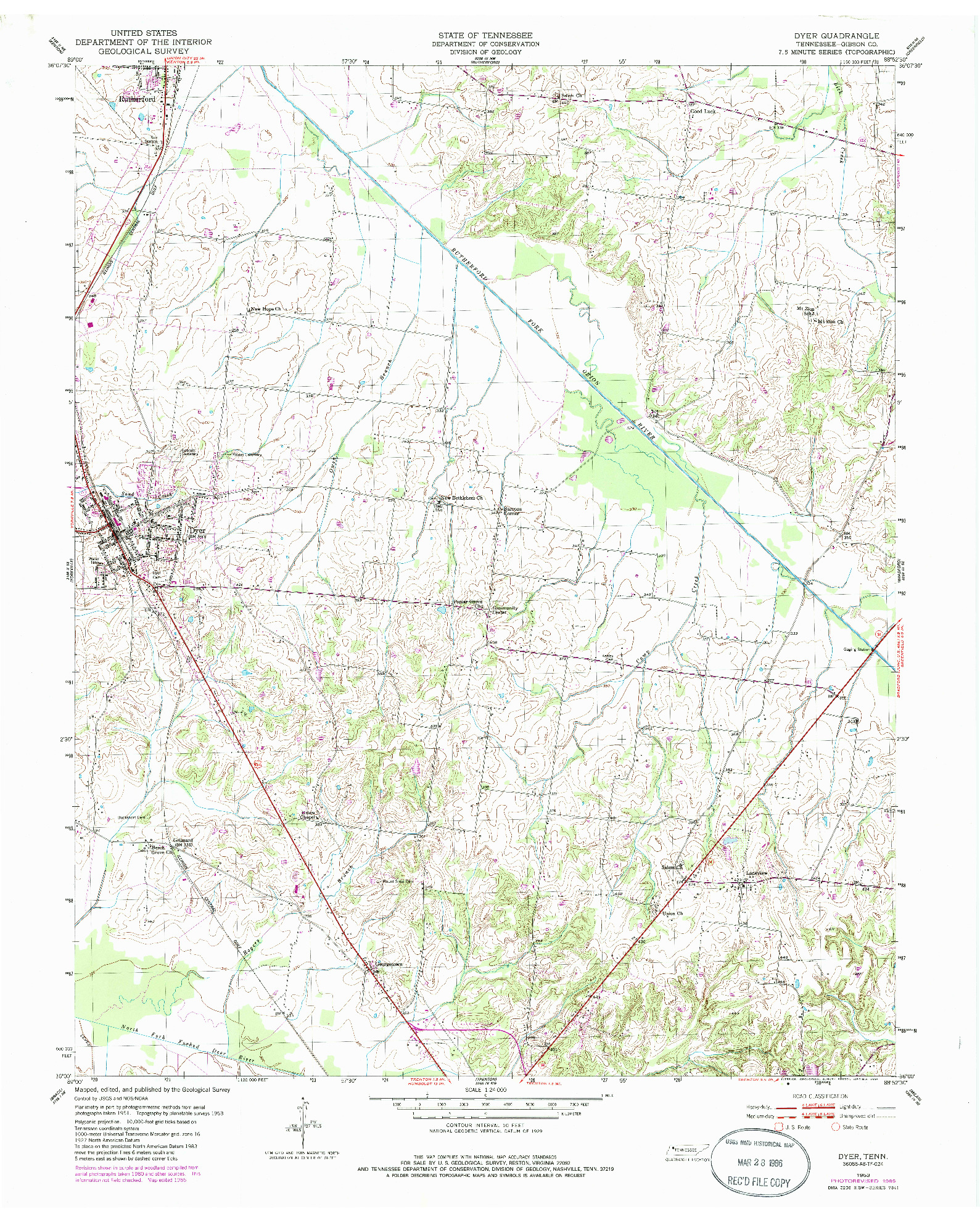 USGS 1:24000-SCALE QUADRANGLE FOR DYER, TN 1953