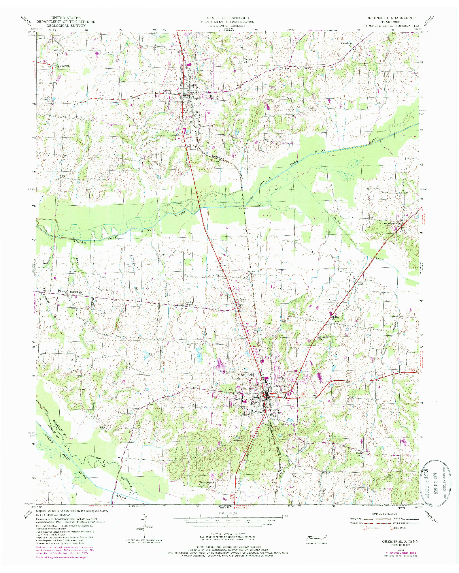 USGS 1:24000-SCALE QUADRANGLE FOR GREENFIELD, TN 1954