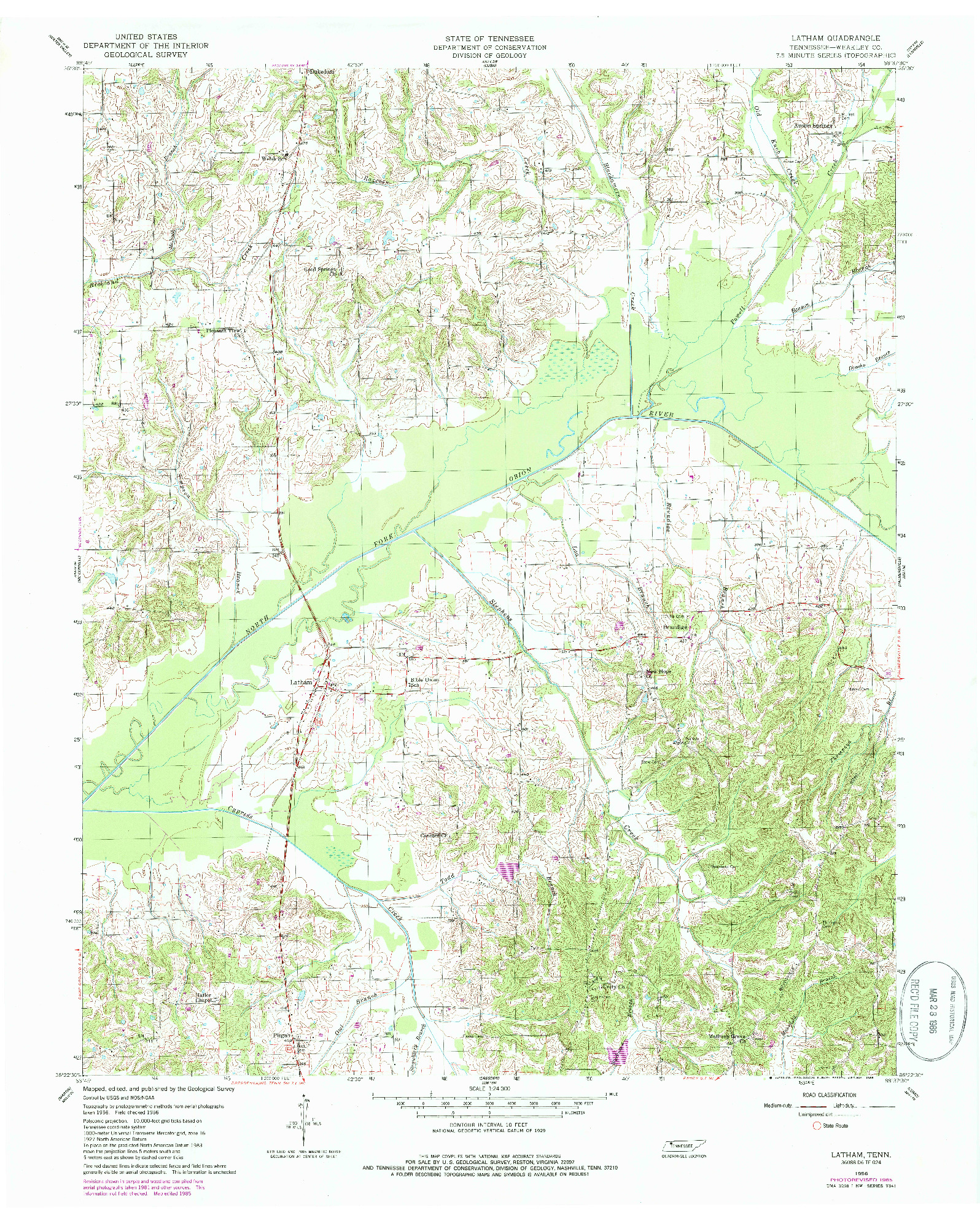 USGS 1:24000-SCALE QUADRANGLE FOR LATHAM, TN 1956