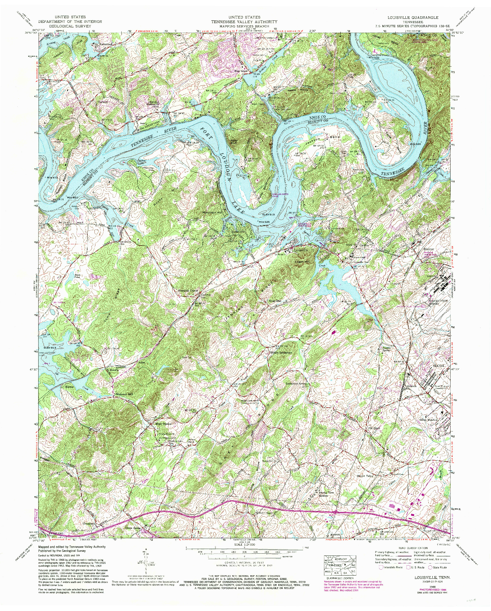 USGS 1:24000-SCALE QUADRANGLE FOR LOUISVILLE, TN 1968