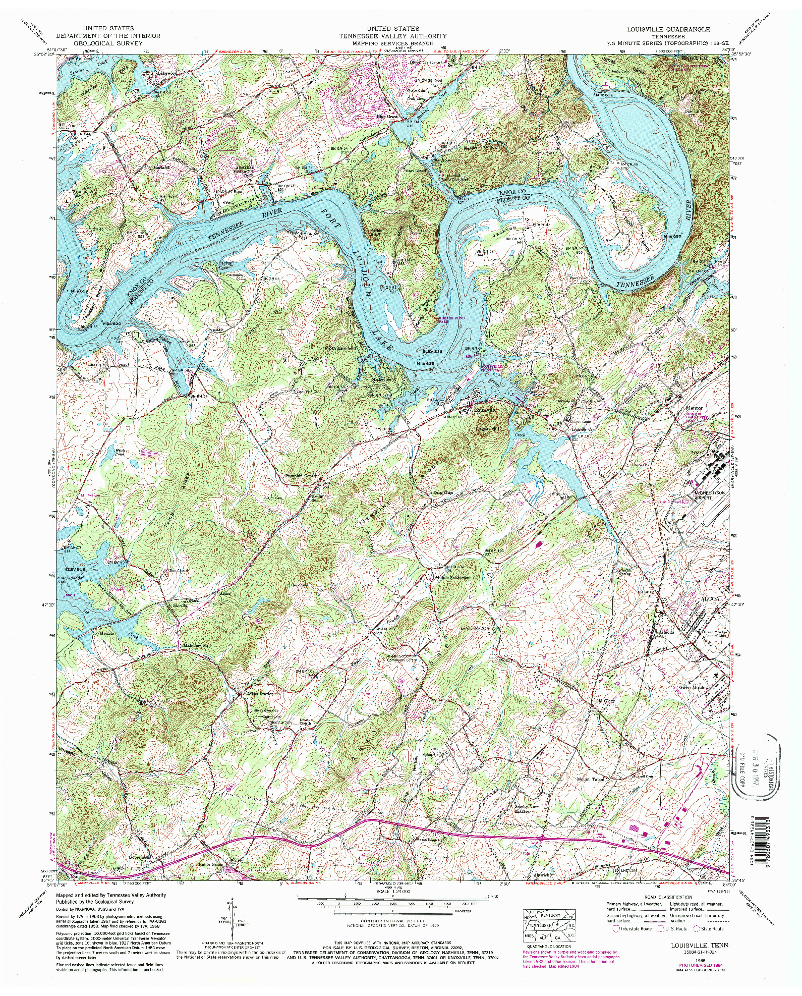 USGS 1:24000-SCALE QUADRANGLE FOR LOUISVILLE, TN 1968