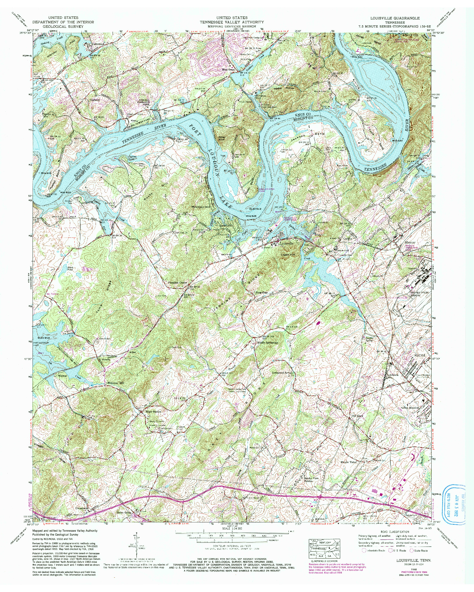 USGS 1:24000-SCALE QUADRANGLE FOR LOUISVILLE, TN 1968