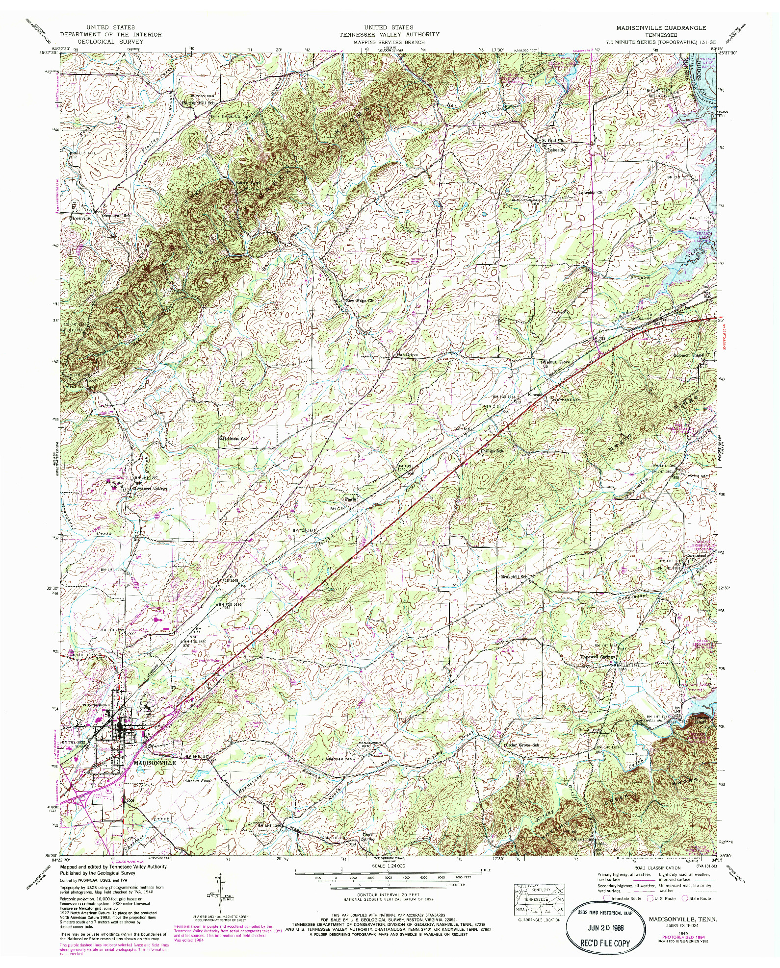 USGS 1:24000-SCALE QUADRANGLE FOR MADISONVILLE, TN 1940