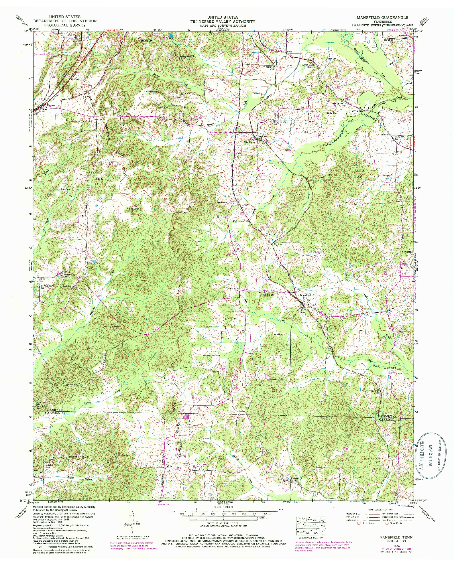 USGS 1:24000-SCALE QUADRANGLE FOR MANSFIELD, TN 1950