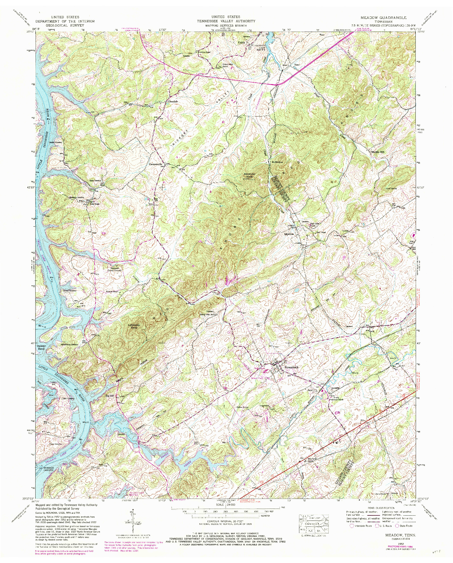 USGS 1:24000-SCALE QUADRANGLE FOR MEADOW, TN 1952