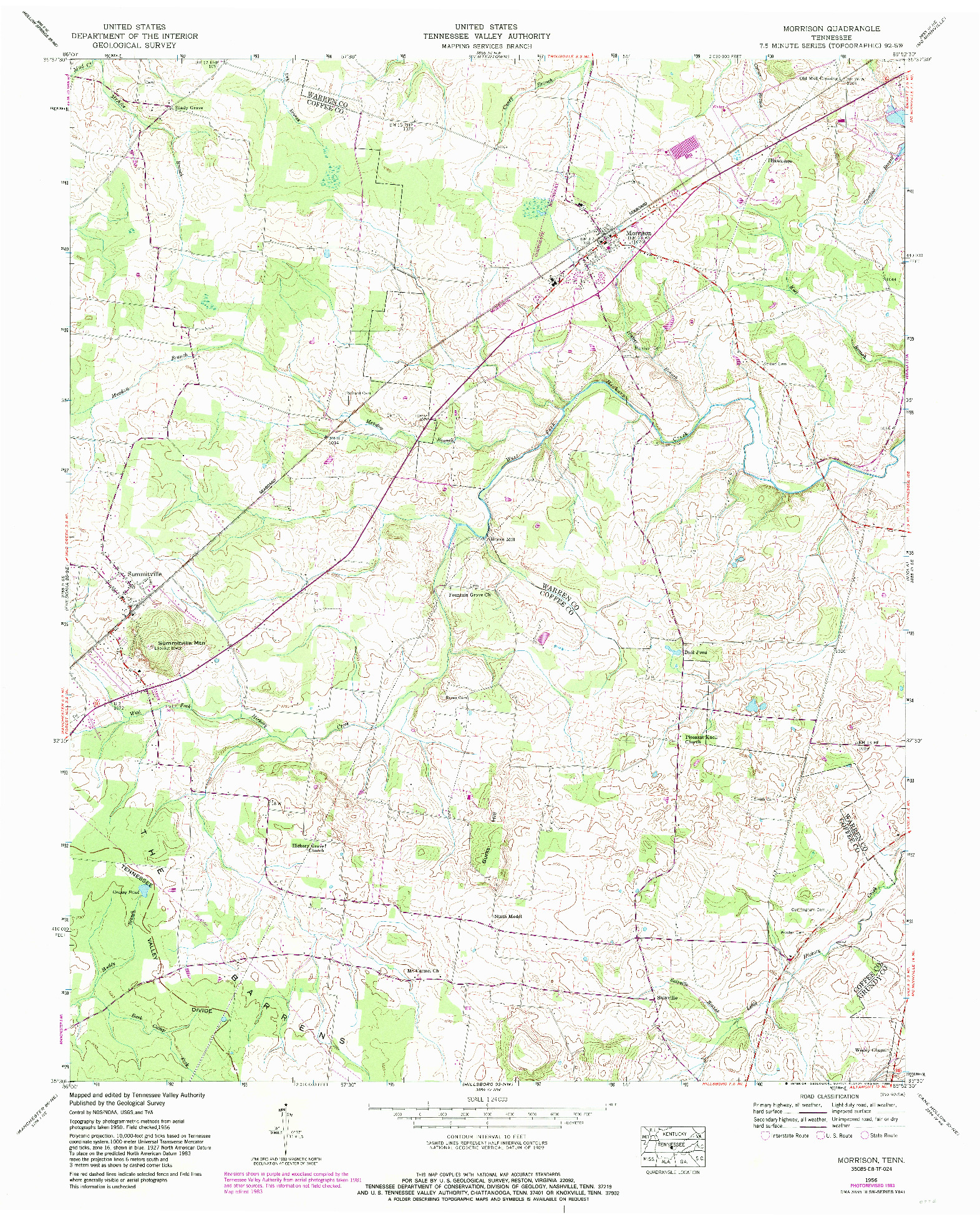 USGS 1:24000-SCALE QUADRANGLE FOR MORRISON, TN 1956