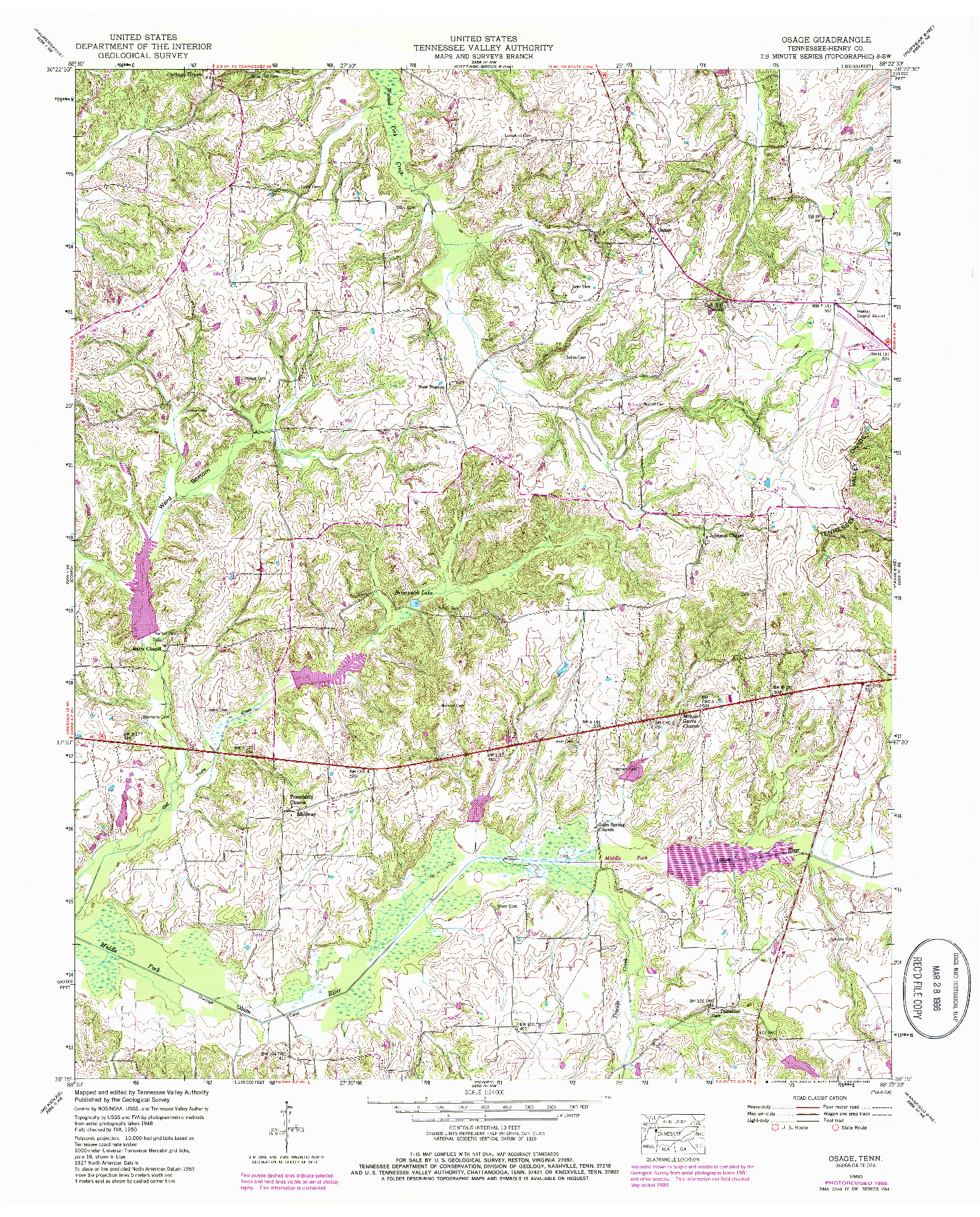 USGS 1:24000-SCALE QUADRANGLE FOR OSAGE, TN 1950