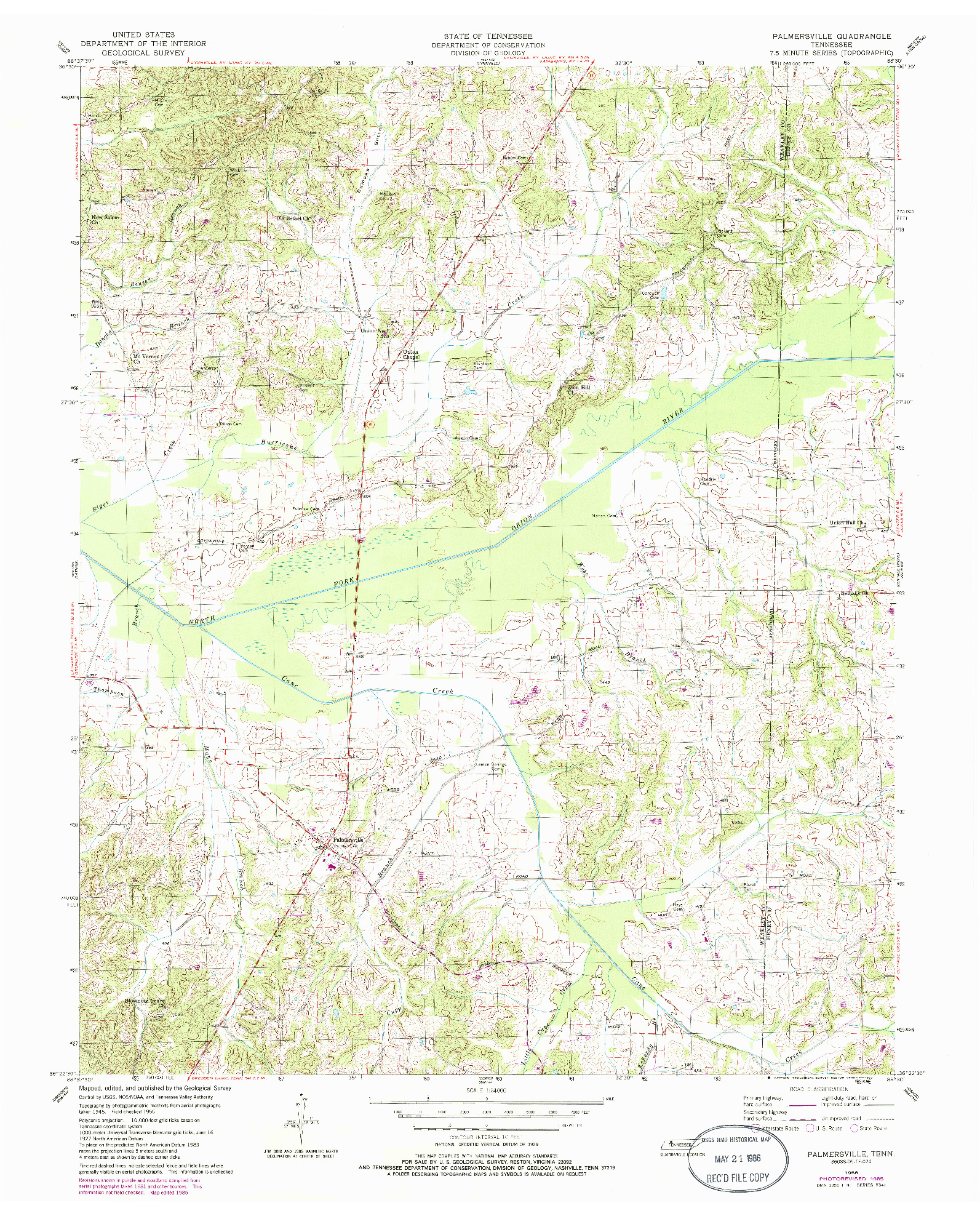 USGS 1:24000-SCALE QUADRANGLE FOR PALMERSVILLE, TN 1956