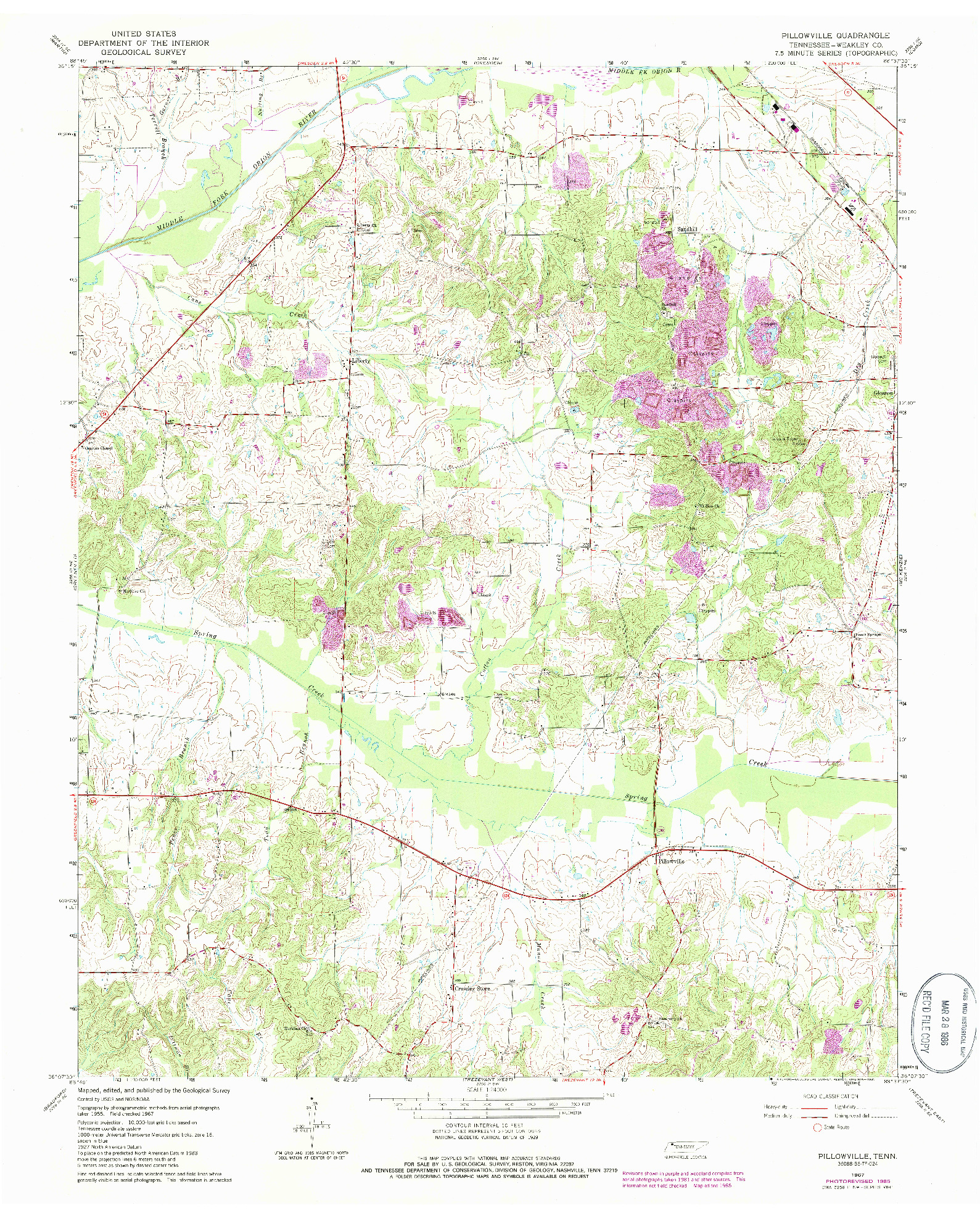 USGS 1:24000-SCALE QUADRANGLE FOR PILLOWVILLE, TN 1967