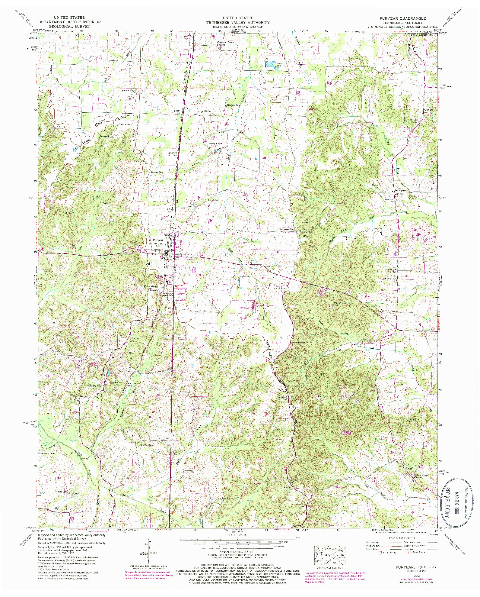 USGS 1:24000-SCALE QUADRANGLE FOR PURYEAR, TN 1950