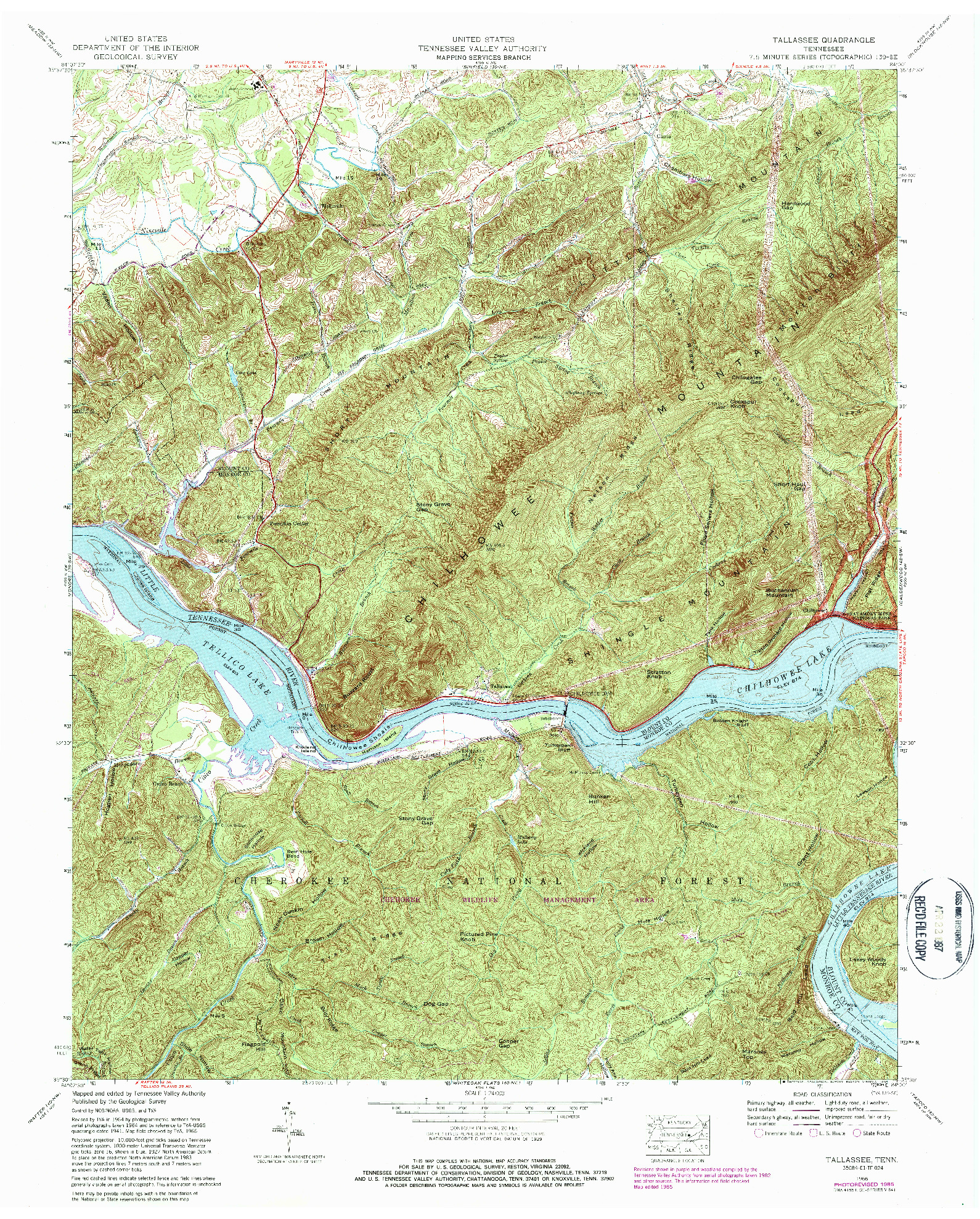 USGS 1:24000-SCALE QUADRANGLE FOR TALLASSEE, TN 1966