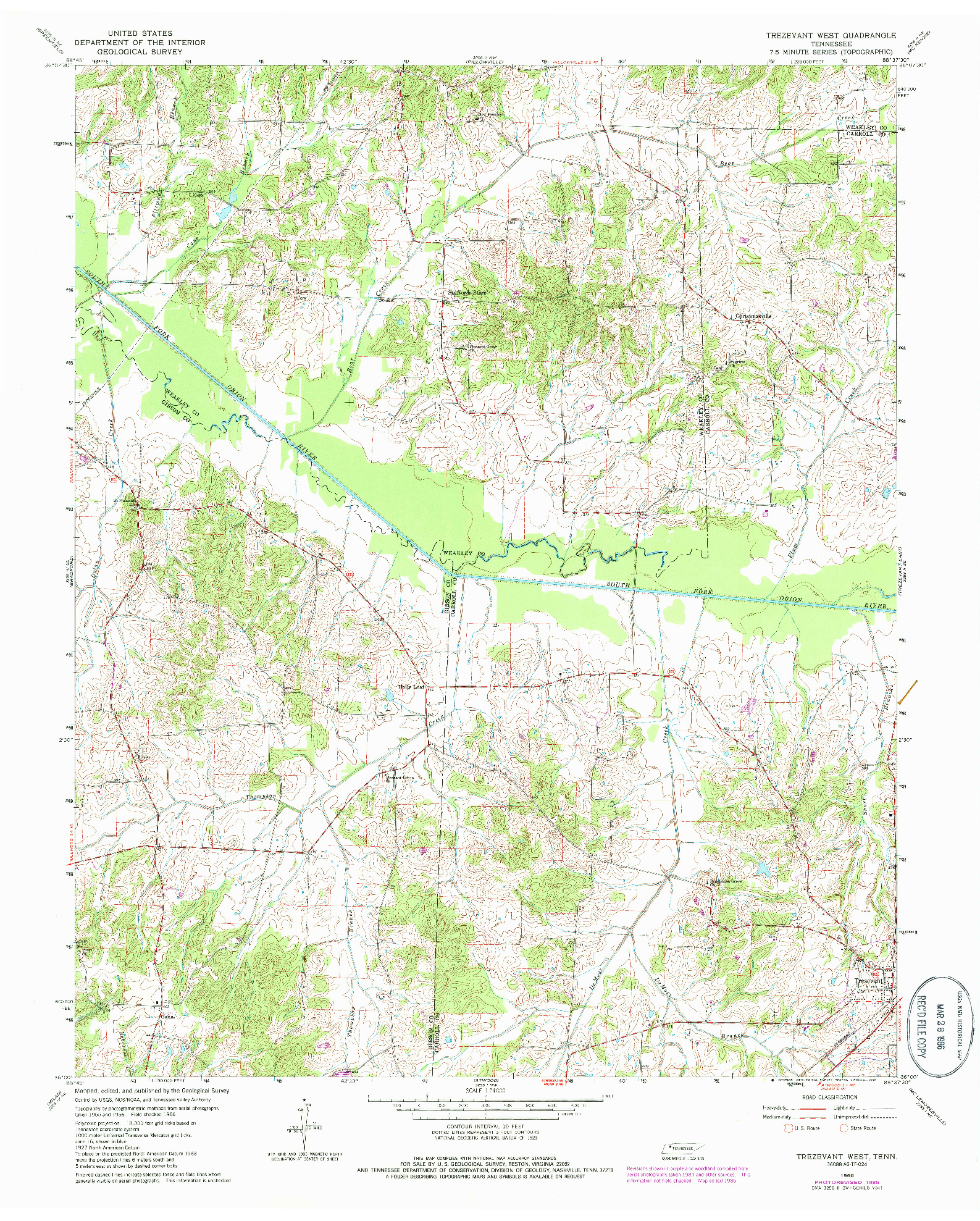 USGS 1:24000-SCALE QUADRANGLE FOR TREZEVANT WEST, TN 1966