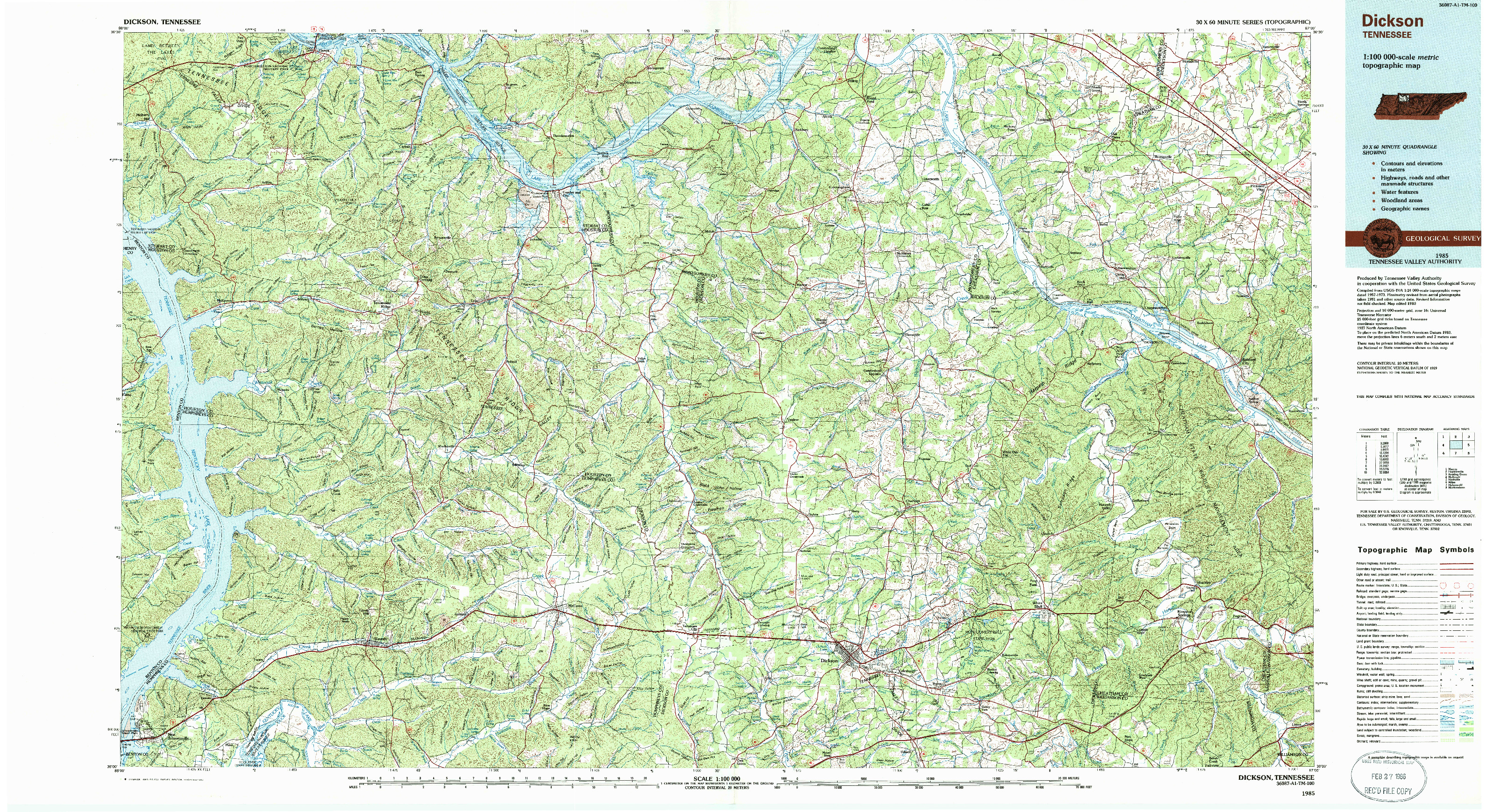 USGS 1:100000-SCALE QUADRANGLE FOR DICKSON, TN 1985