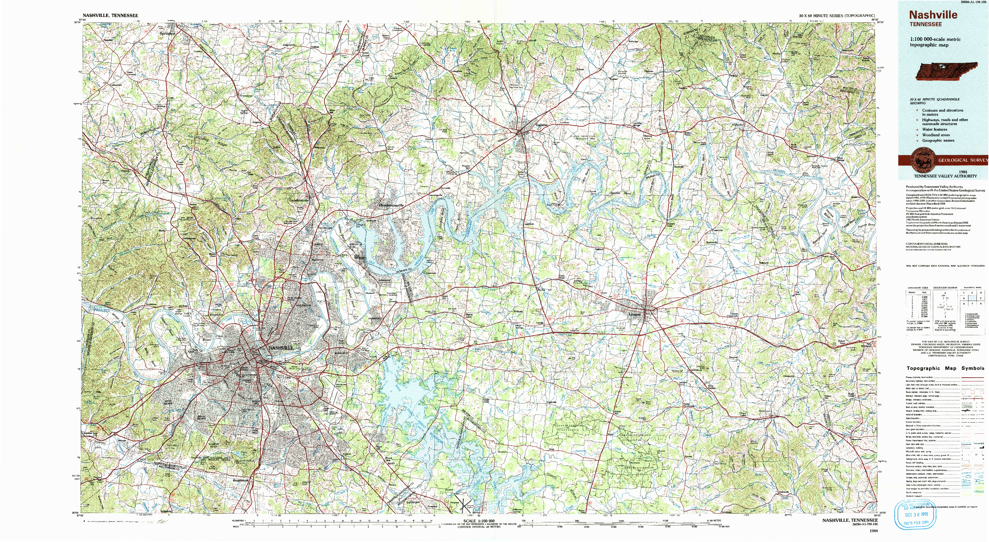 USGS 1:100000-SCALE QUADRANGLE FOR NASHVILLE, TN 1984