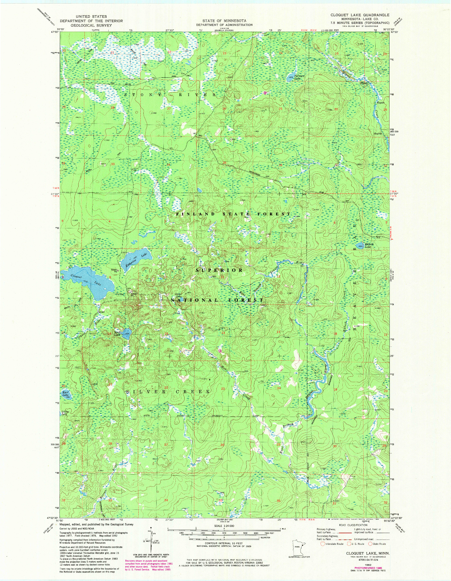 USGS 1:24000-SCALE QUADRANGLE FOR CLOQUET LAKE, MN 1982