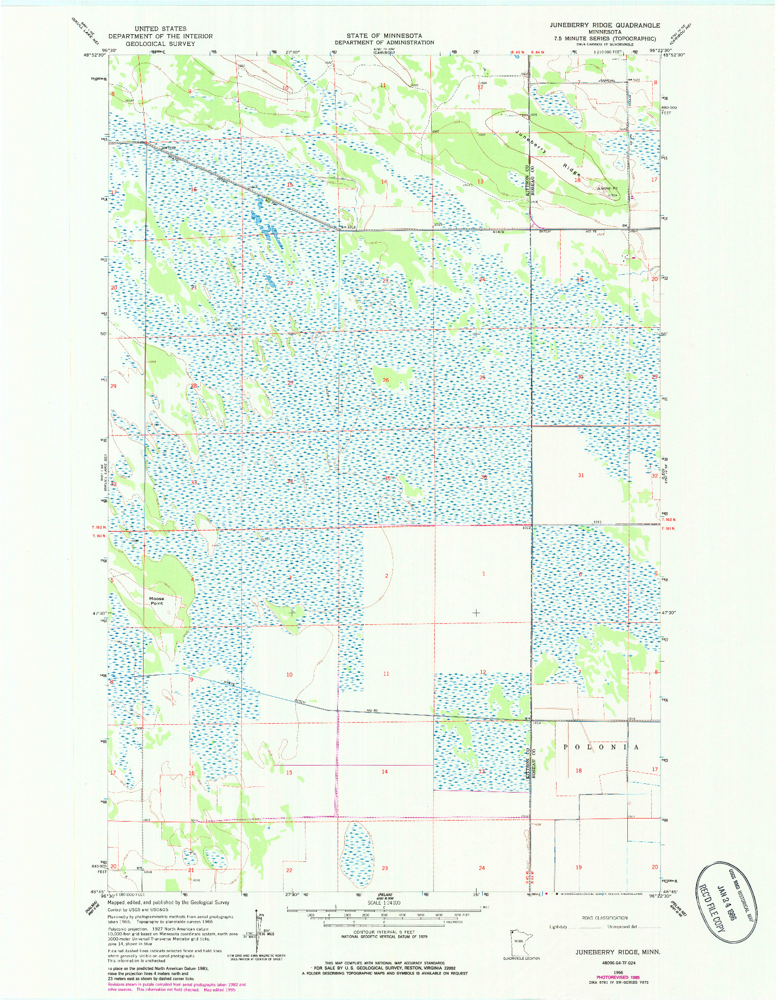 USGS 1:24000-SCALE QUADRANGLE FOR JUNEBERRY RIDGE, MN 1966