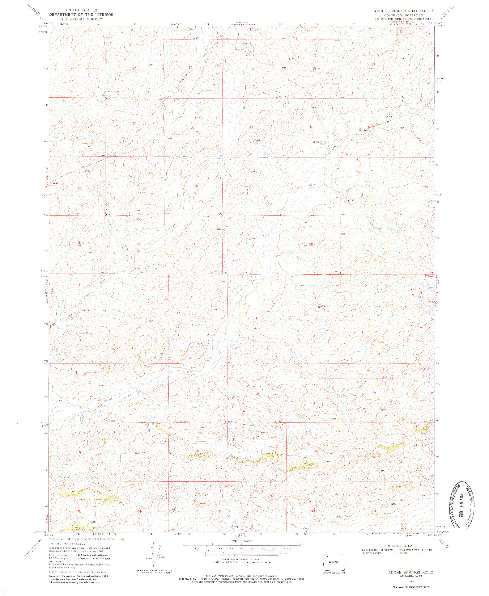 USGS 1:24000-SCALE QUADRANGLE FOR ADOBE SPRINGS, CO 1969
