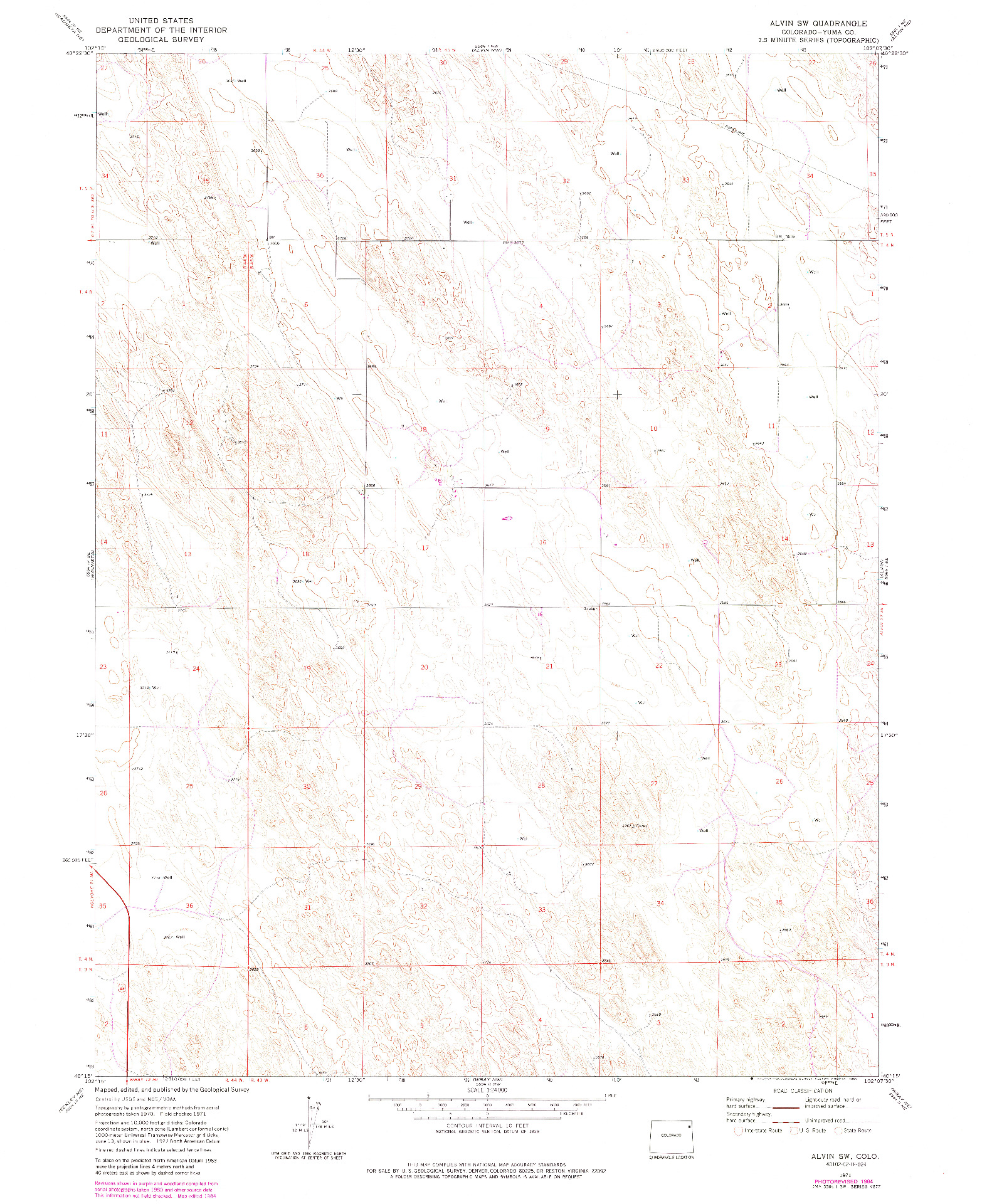 USGS 1:24000-SCALE QUADRANGLE FOR ALVIN SW, CO 1971