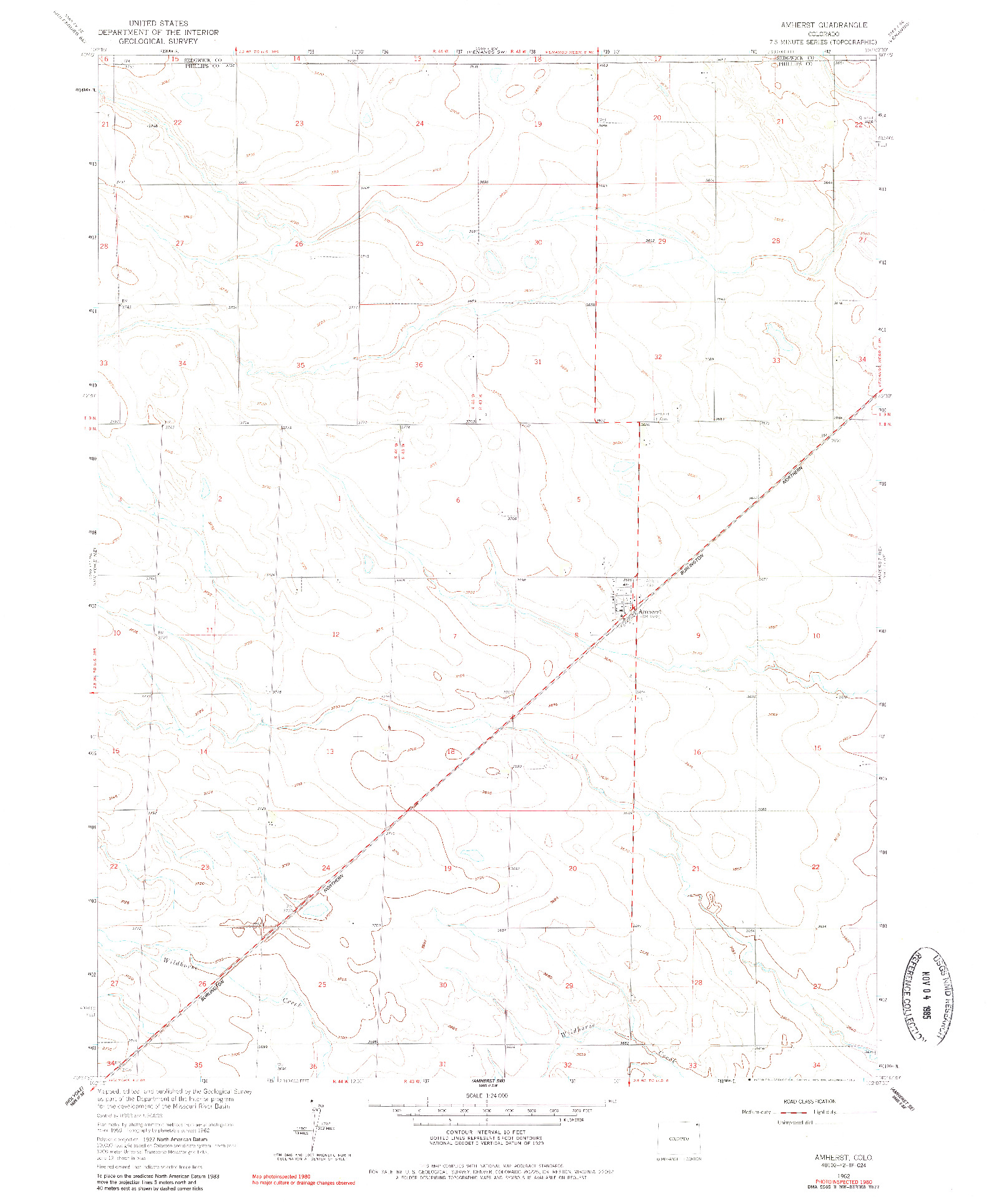 USGS 1:24000-SCALE QUADRANGLE FOR AMHERST, CO 1962