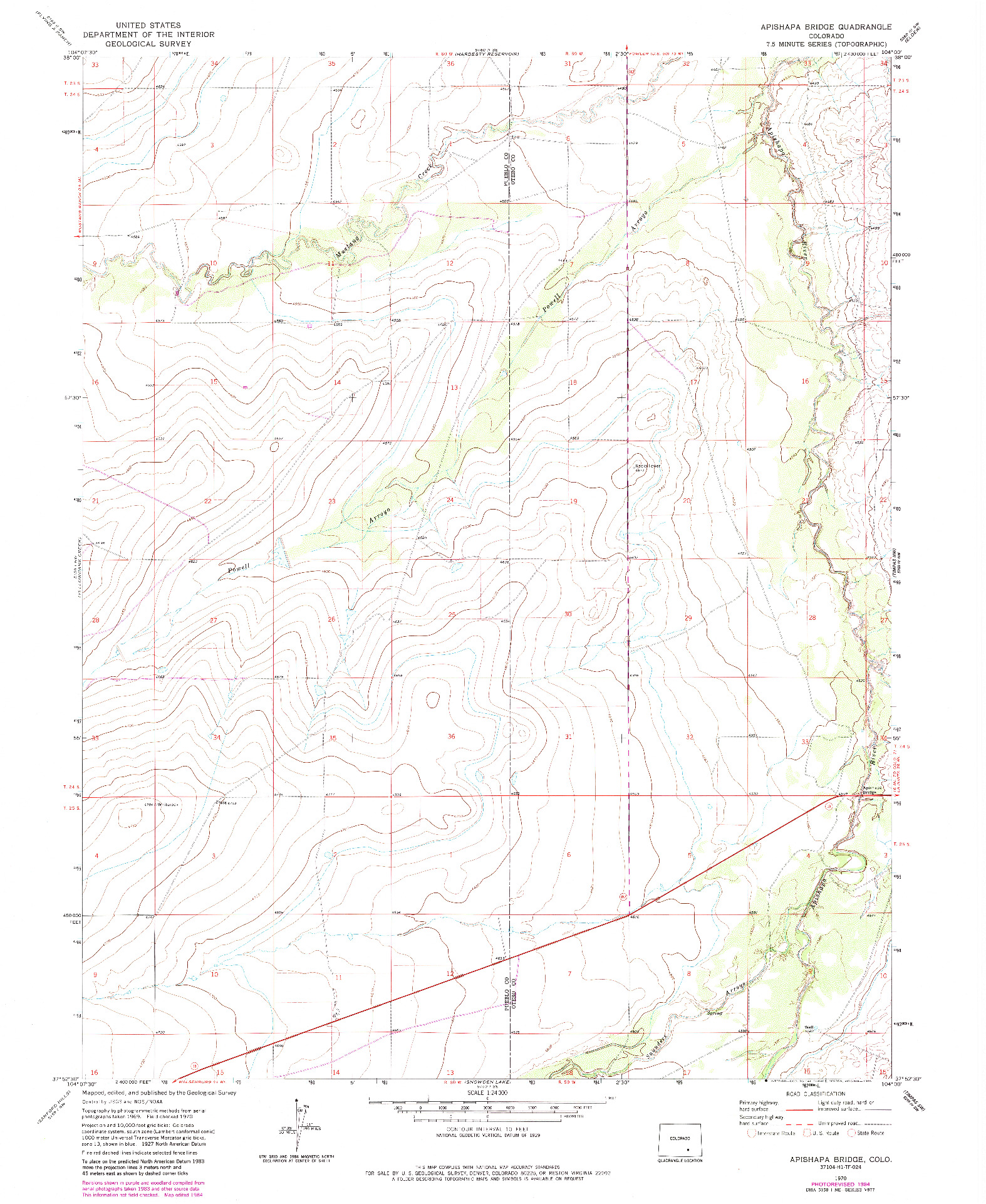 USGS 1:24000-SCALE QUADRANGLE FOR APISHAPA BRIDGE, CO 1970