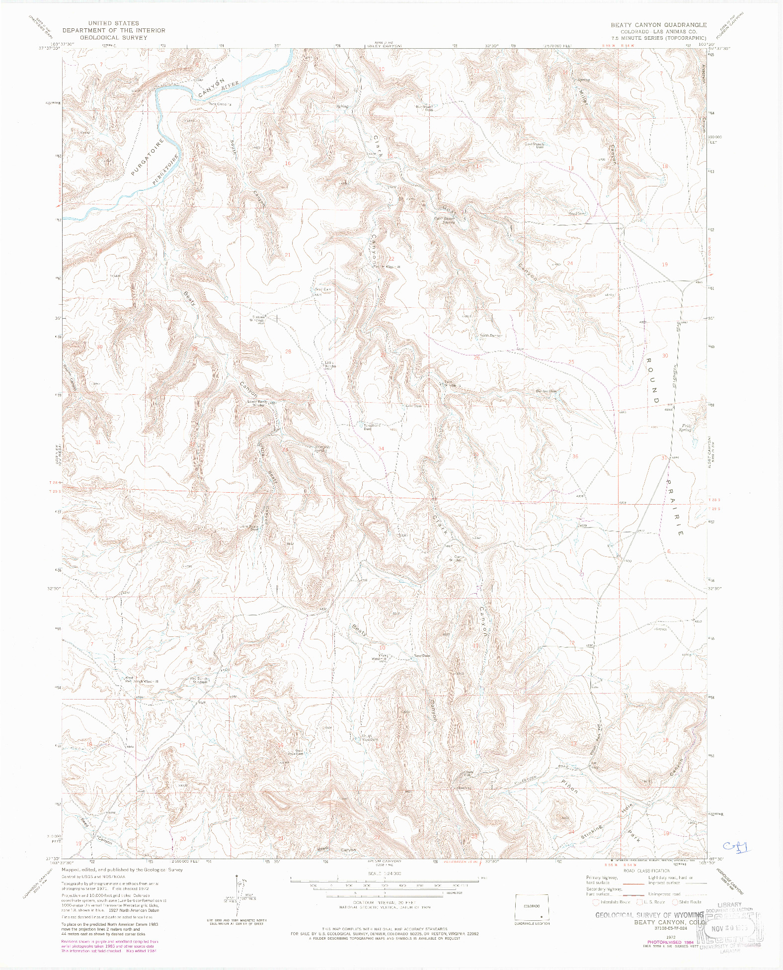 USGS 1:24000-SCALE QUADRANGLE FOR BEATY CANYON, CO 1972