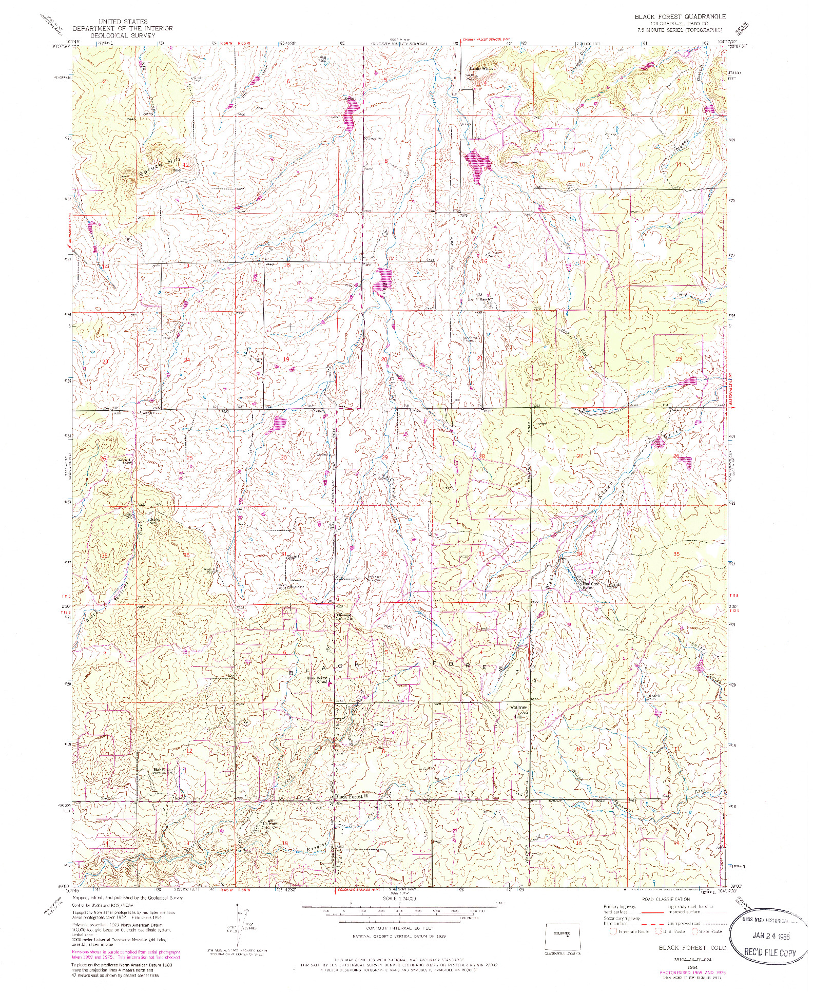 USGS 1:24000-SCALE QUADRANGLE FOR BLACK FOREST, CO 1954