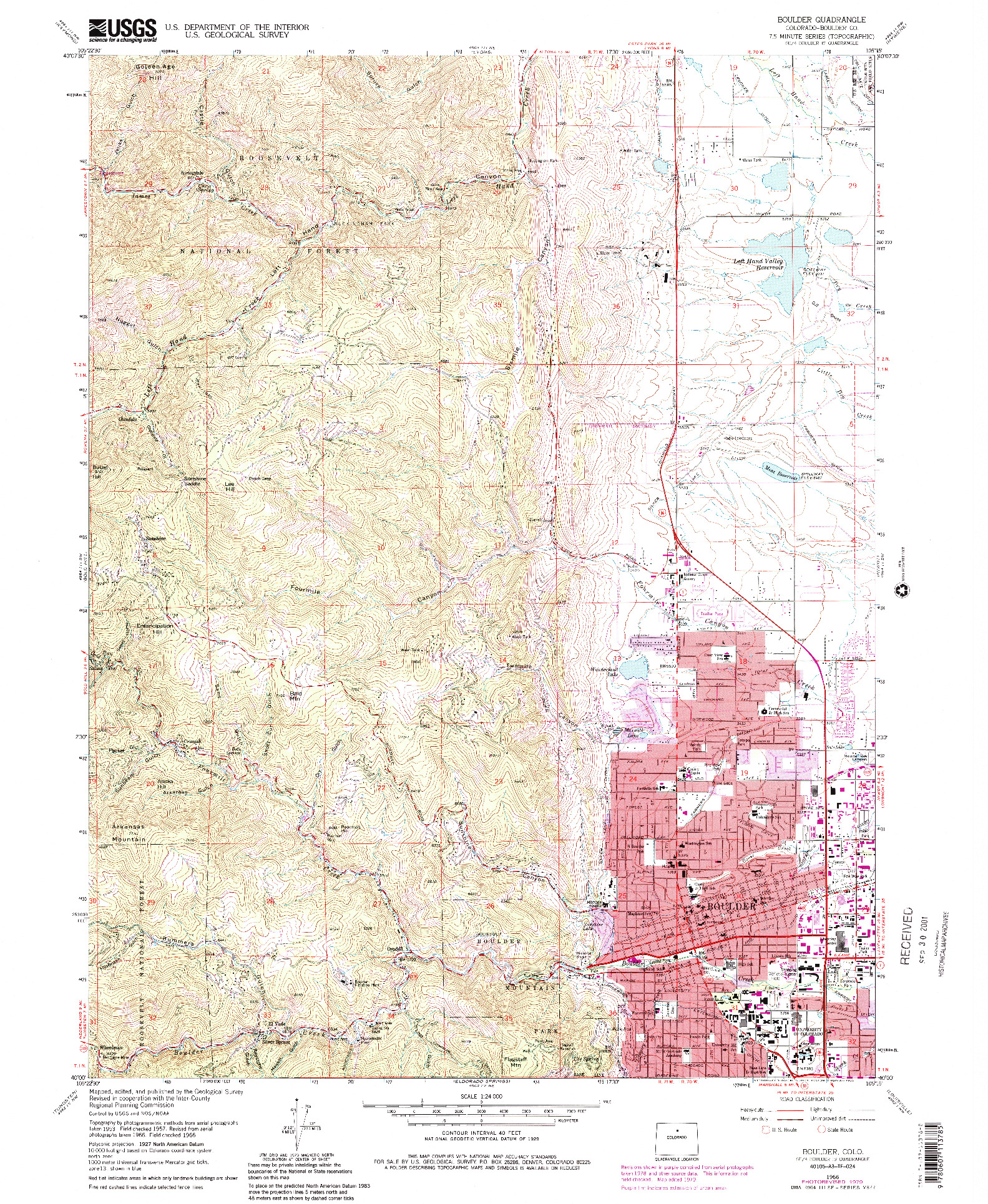 USGS 1:24000-SCALE QUADRANGLE FOR BOULDER, CO 1966