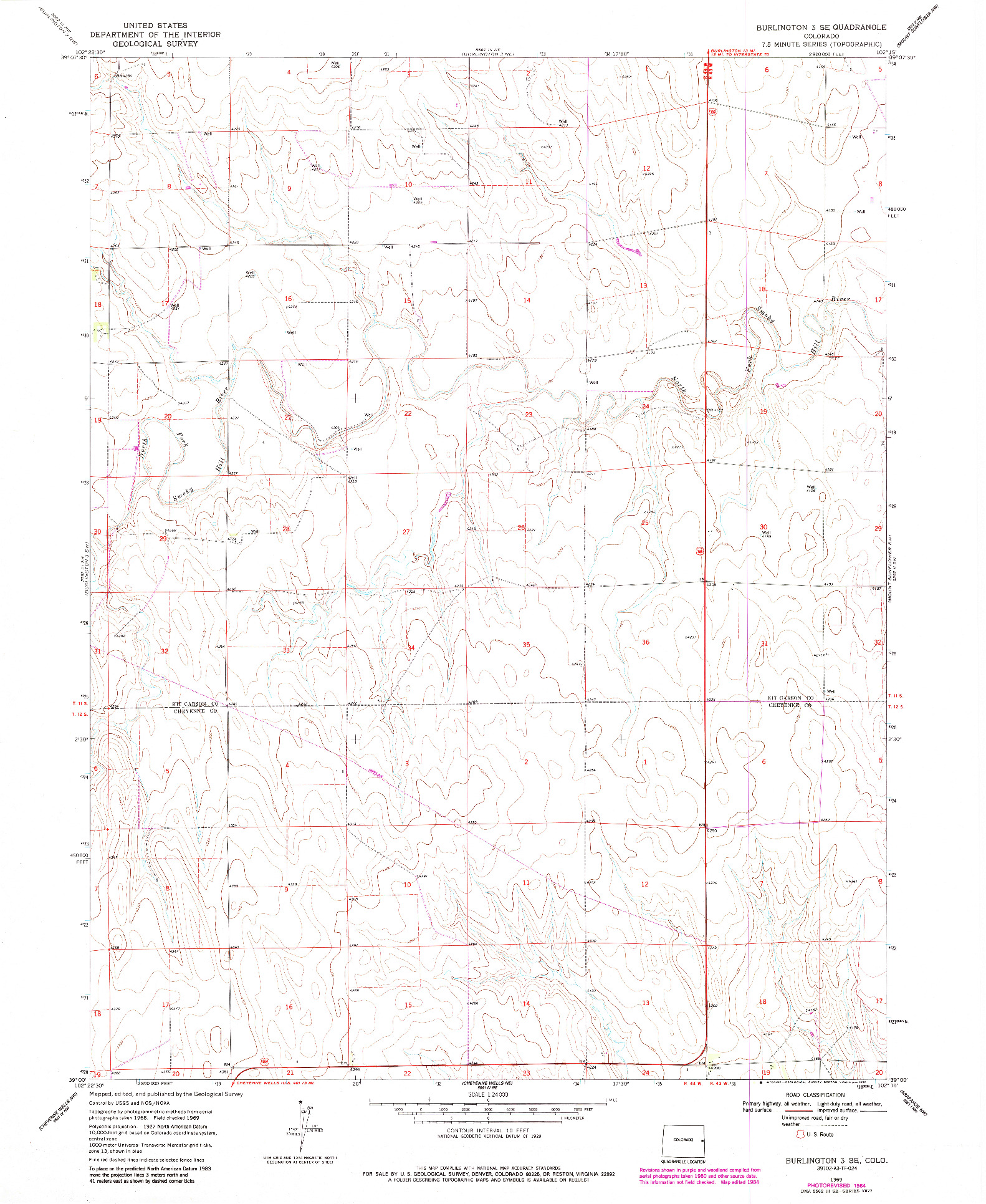 USGS 1:24000-SCALE QUADRANGLE FOR BURLINGTON 3 SE, CO 1969