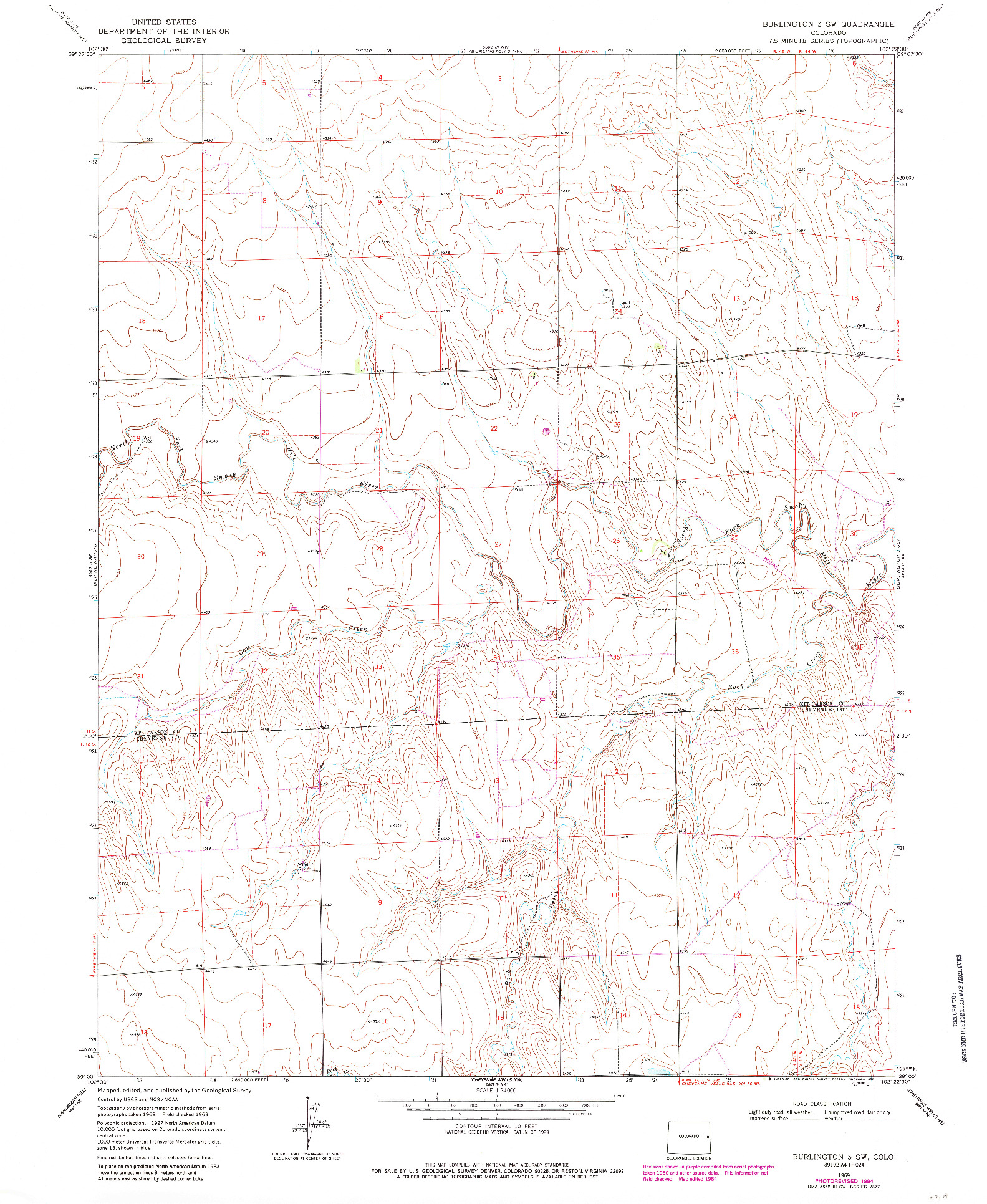 USGS 1:24000-SCALE QUADRANGLE FOR BURLINGTON 3 SE, CO 1969